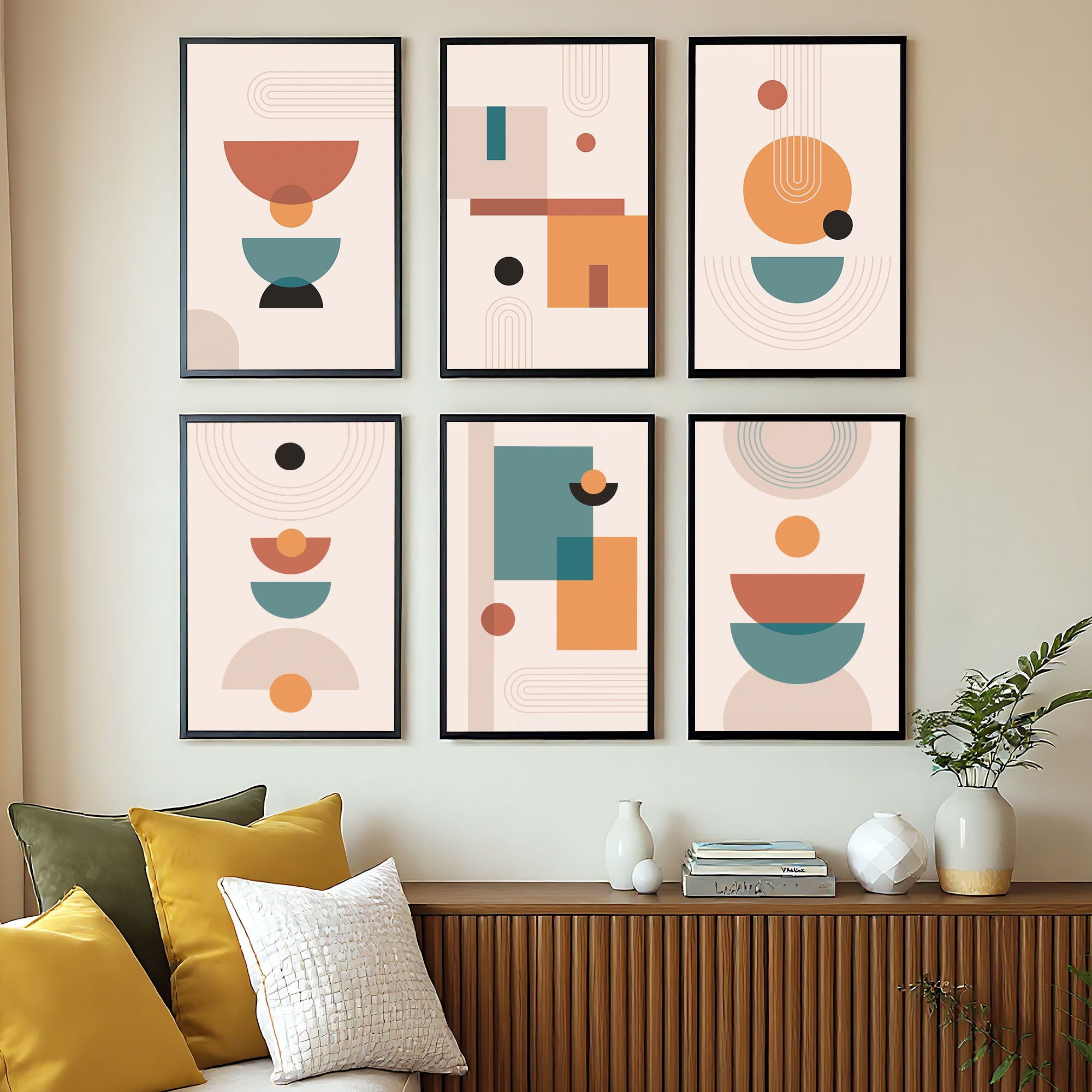 The Castle Decor Boho Wall Art for Living Room Big Size | Framed Abstract Botanical Paintings for Living Room & Bedroom | Modern Home Decoration & Perfect Gifting Option | Set of 6 (11×17 Inch Each)1