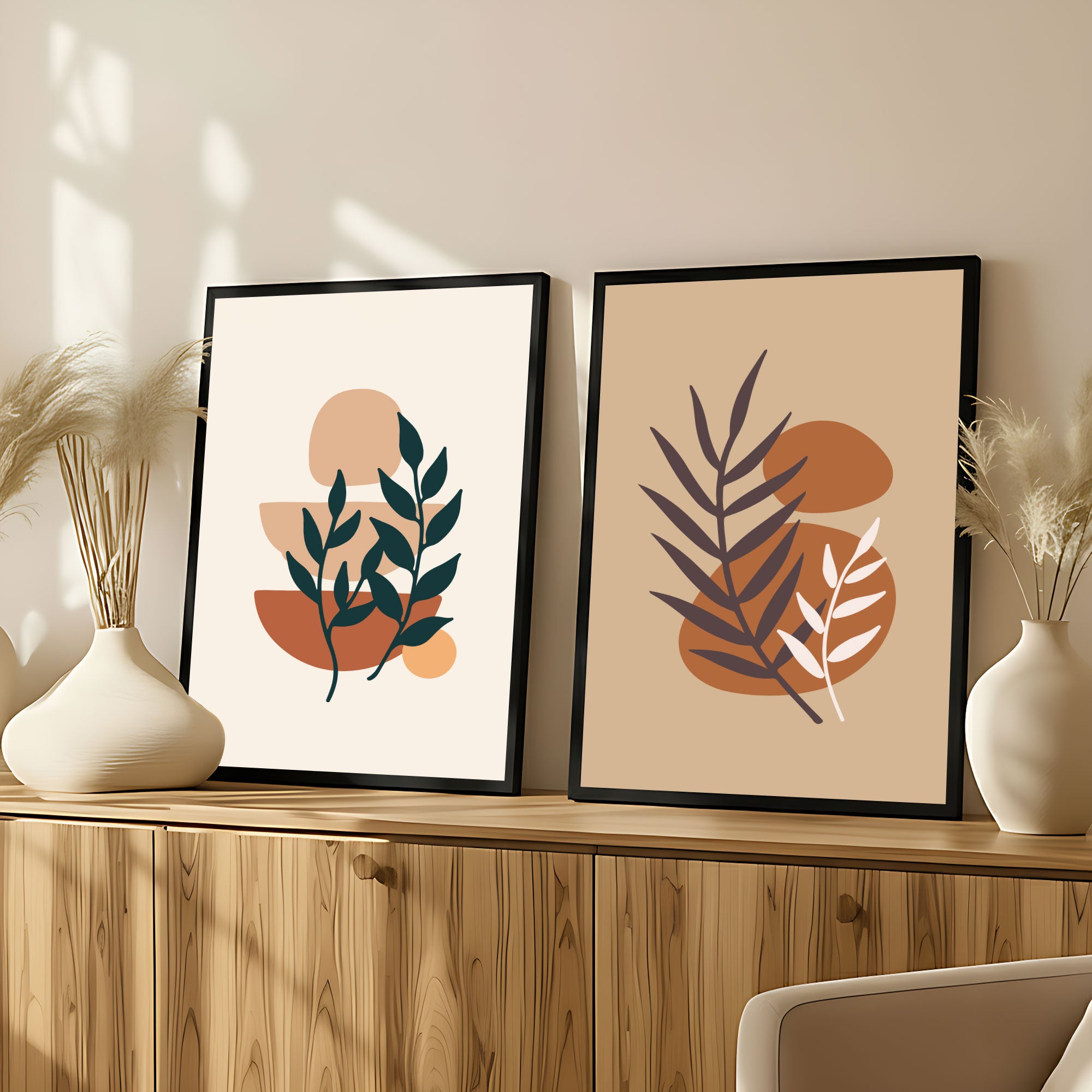 The Castle Decor Boho Wall Art for Living Room Big Size | Framed Abstract Botanical Paintings for Living Room & Bedroom | Modern Home Decoration & Perfect Gifting Option | Set of 2 (11×17 Inch Each)10