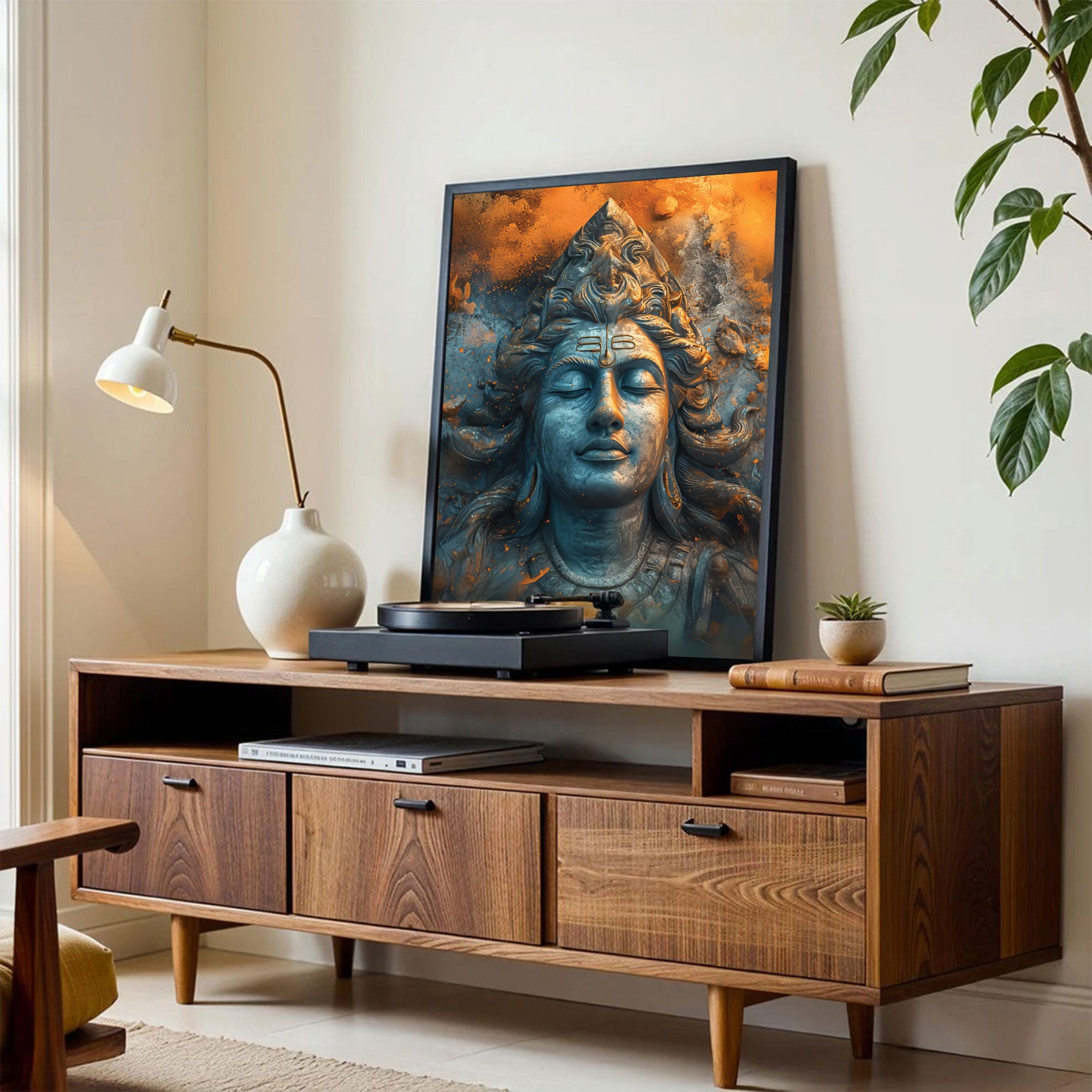 The Castle Decor Lord Shiva Wall Painting | Mahadev Spiritual Wall Art for Living Room & Bedroom | Big Size Framed Hindu God Artwork | Multicolor Textured Shiva Painting (20x30 Inch)-2