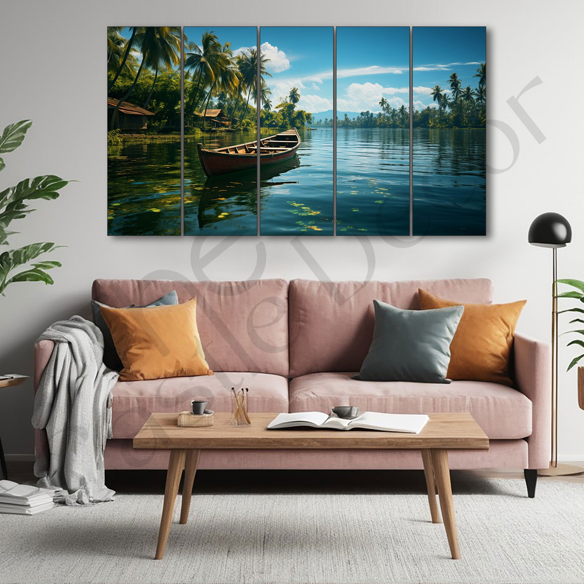 Kerala Boat Painting with frame Big Size Wall Art for living room,Bedroom,Drawing room,Hotels
