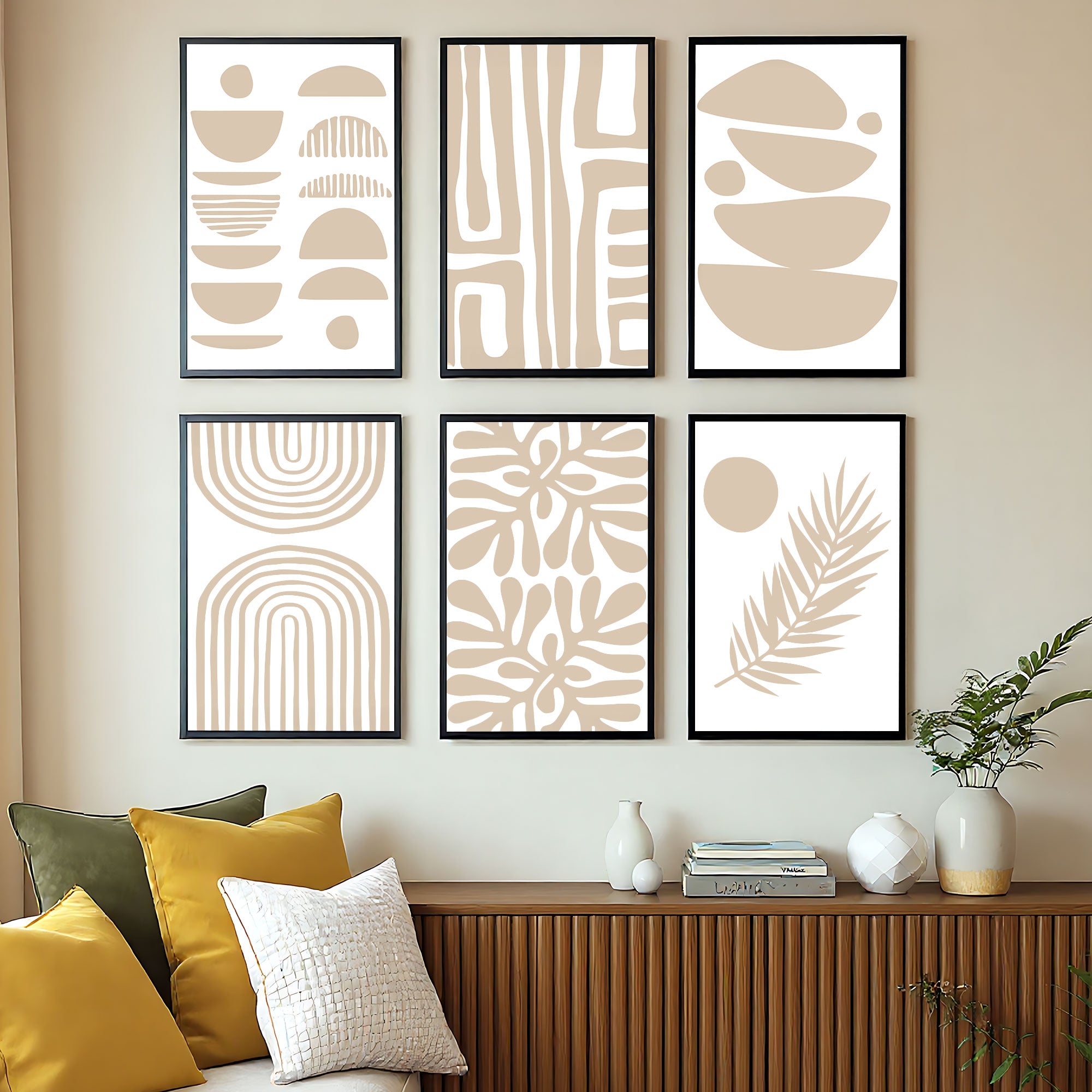The Castle Decor Boho Wall Art for Living Room Big Size | Framed Abstract Botanical Paintings for Living Room & Bedroom | Modern Home Decoration & Perfect Gifting Option | Set of 6 (11×17 Inch Each)3