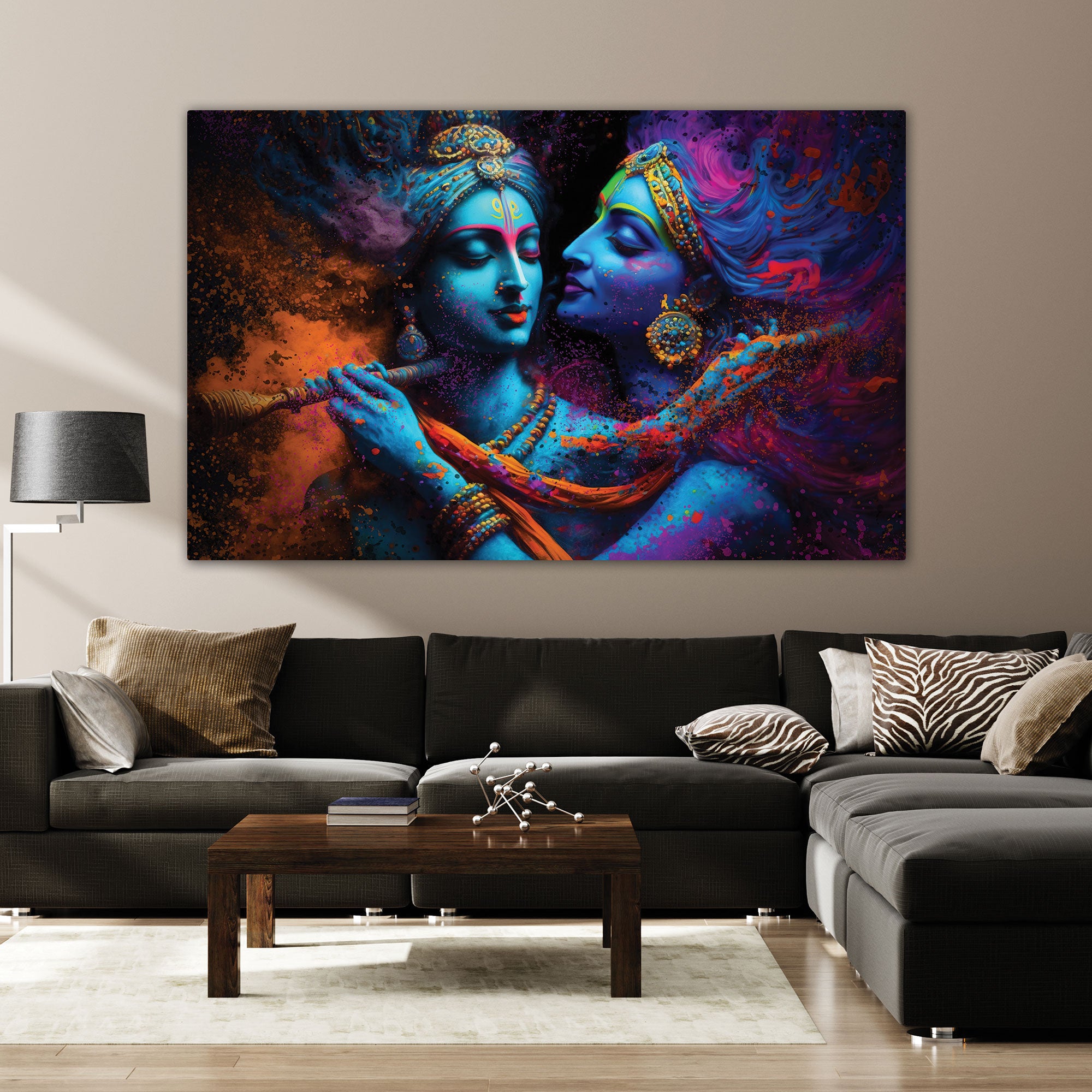 Radha krishna love Canvas painting with frame Big Size Wall Art for living room,Bedroom,Drawing room,Hotels