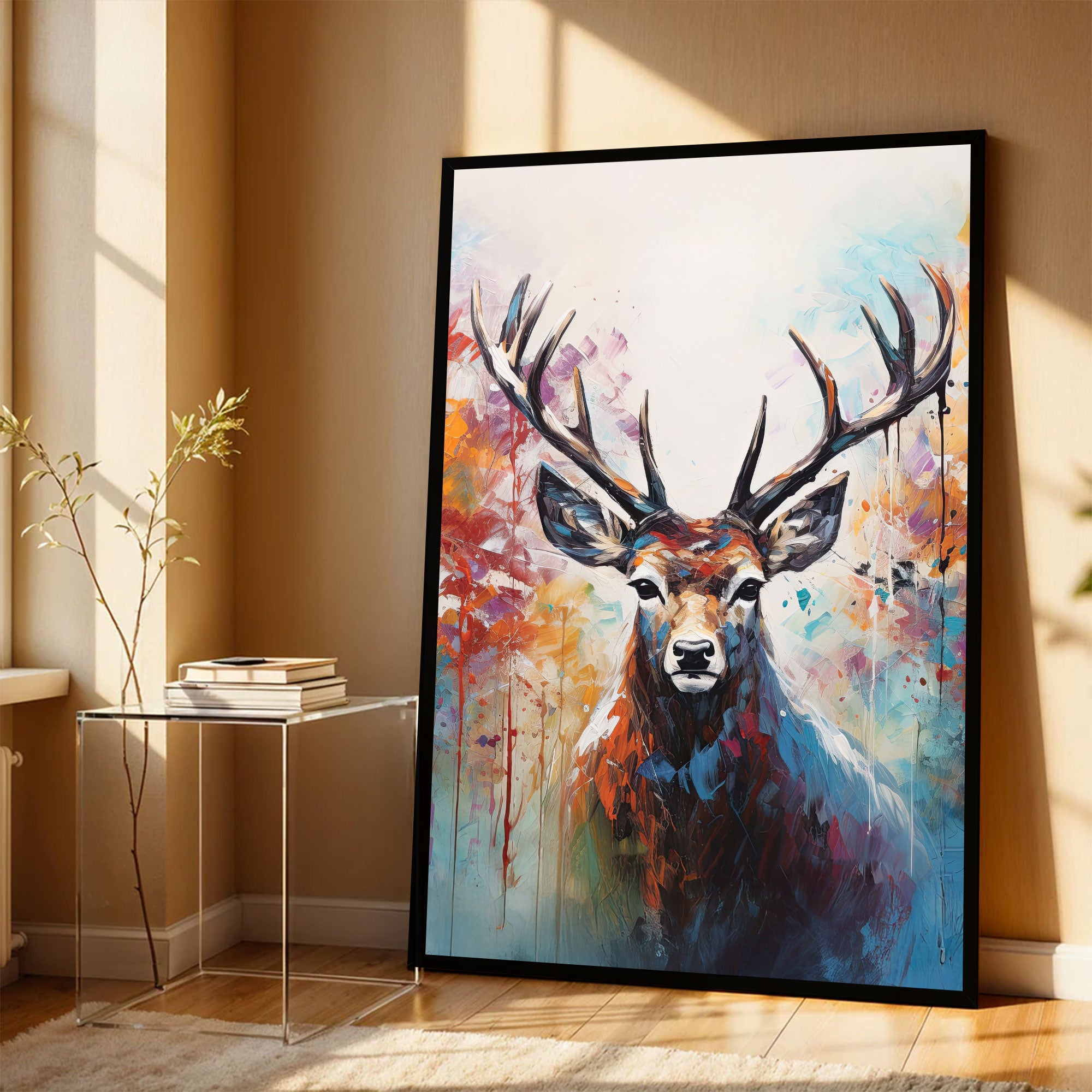 The Castle Decor Abstract Deer Wall Painting | Lucky Charm Abstract Deer Art for Living Room & Bedroom | Big Size Multicolor Canvas Wall Decoration with Frame (20x30 Inch)-2