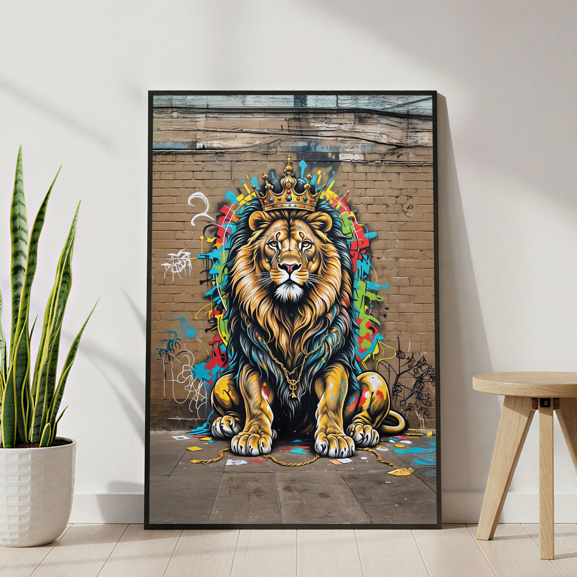The Castle Decor Street Art Lion King Wall Art Poster, Graffiti Crowned Lion Abstract Artwork with Premium Sparkle Finish, 20×30 Inch Wall Décor for Studio & Office