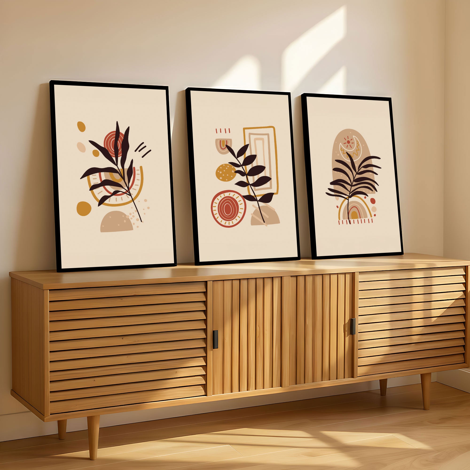 The Castle Decor Boho Wall Art for Living Room Big Size | Framed Abstract Botanical Paintings for Living Room & Bedroom | Modern Home Decoration & Perfect Gifting Option | Set of 3 (11×17 Inch Each) – 6