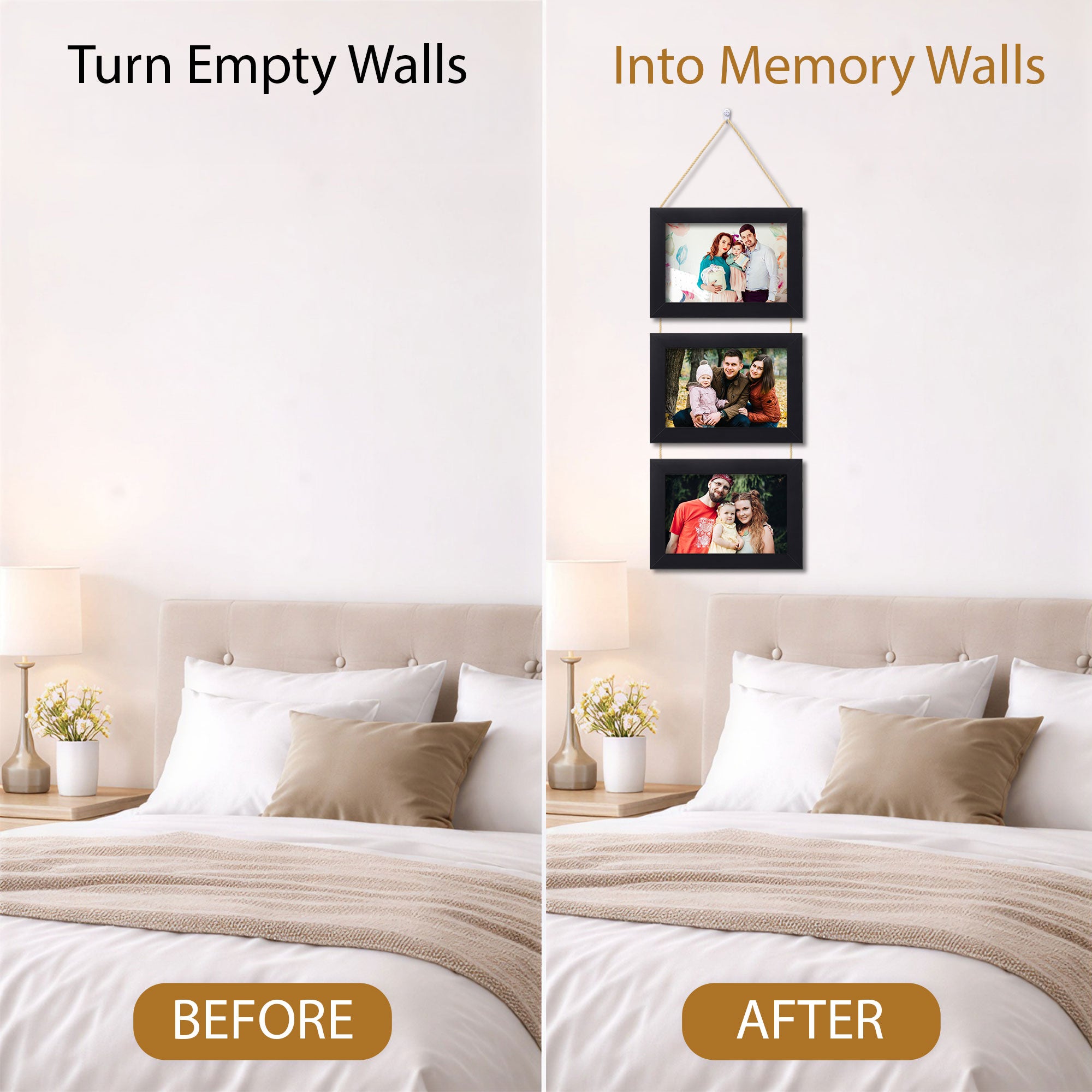 Personalised 3 Photo Hanging Frame with Jute Rope – 6×8 Inch Each