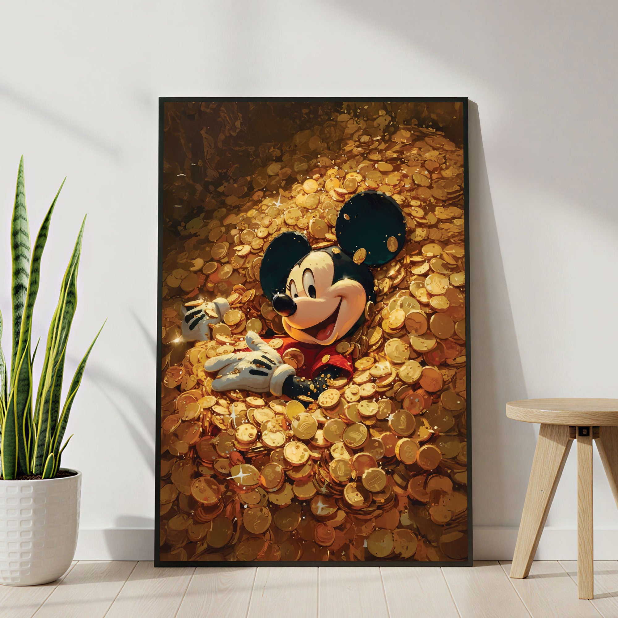 The Castle Decor Luxury Cartoon Wealth Wall Art, Gold Coin Fantasy Character Artwork with Premium Sparkle Finish, 20×30 Inch Wall Décor for Man Cave