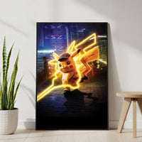 The Castle Decor Detective Pikachu Neon Wall Art, Anime Electric Pop Artwork with Premium Sparkle Finish, 20×30 Inch Wall Décor for Gaming Room & Kids Bedroom