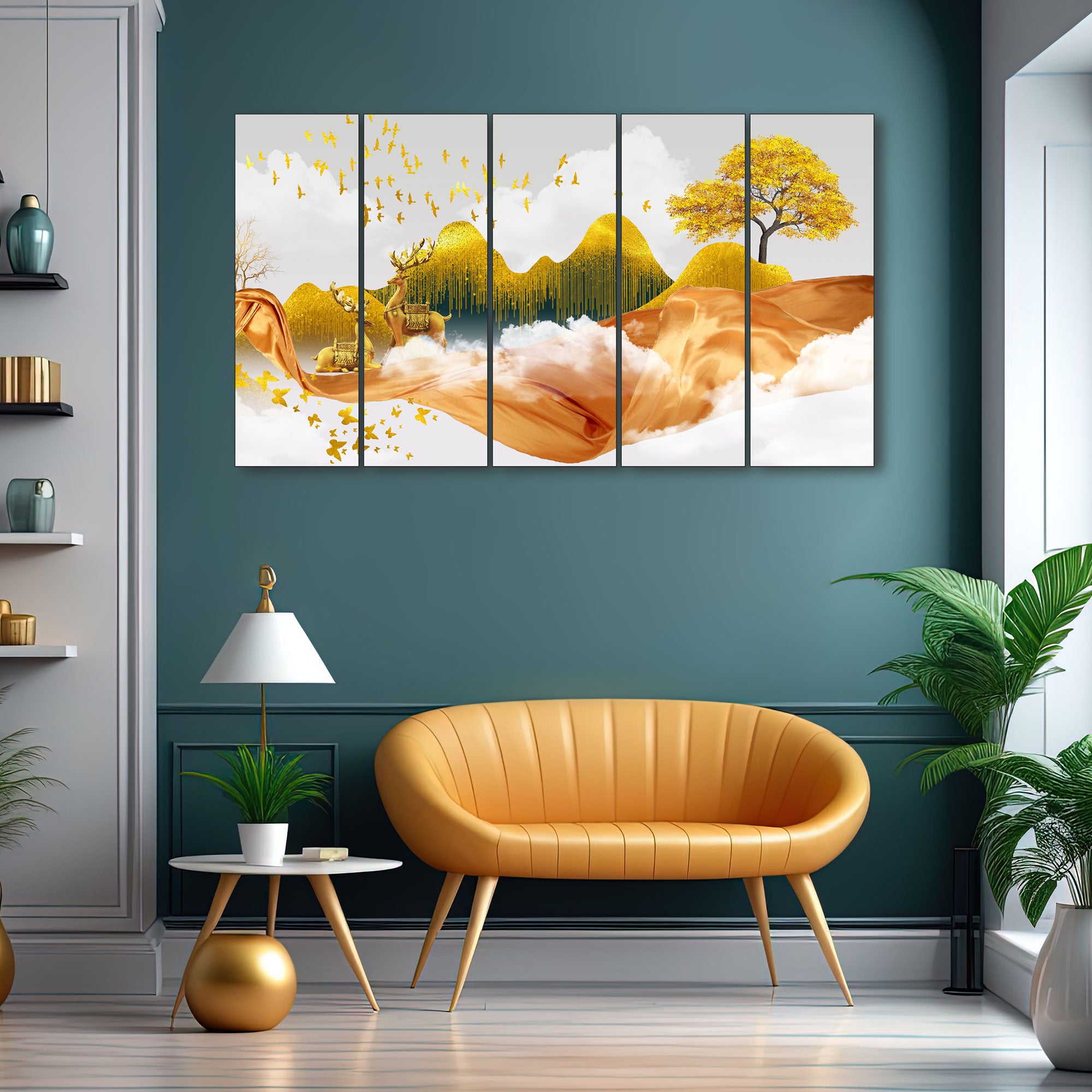 Golden Deer Painting with frame Big Size Wall Art for living room,Bedroom,Drawing room,Hotels