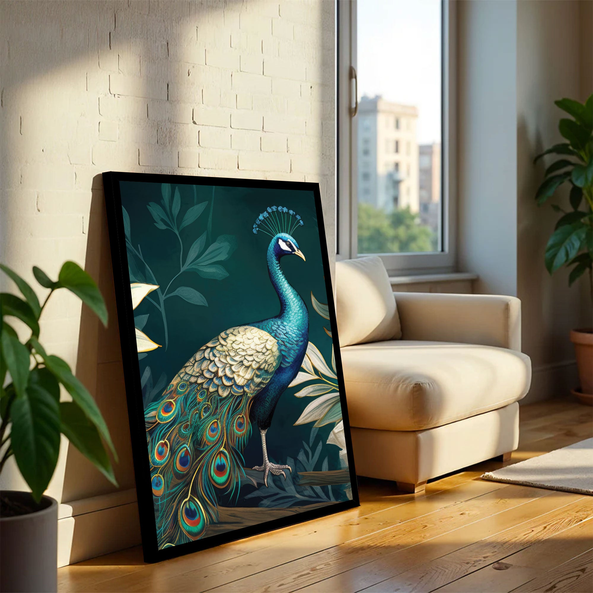 The Castle Decor Vastu Peacock Wall Art | 20x30 Inch Framed Painting for Living Room & Bedroom | Elegant Peacock Design | Big Size Wall Decoration & Gifting
