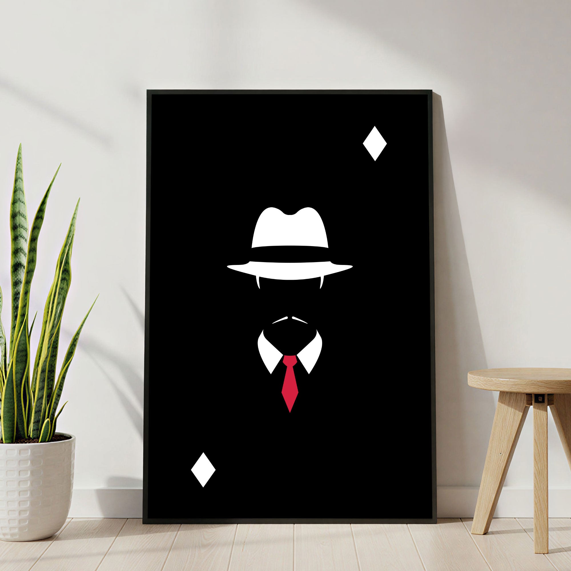 The Castle Decor Minimalist Mafia Style Wall Art, Classic Hat Suit Abstract Artwork with Premium Sparkle Finish, 20×30 Inch Wall Décor for Office & Studio
