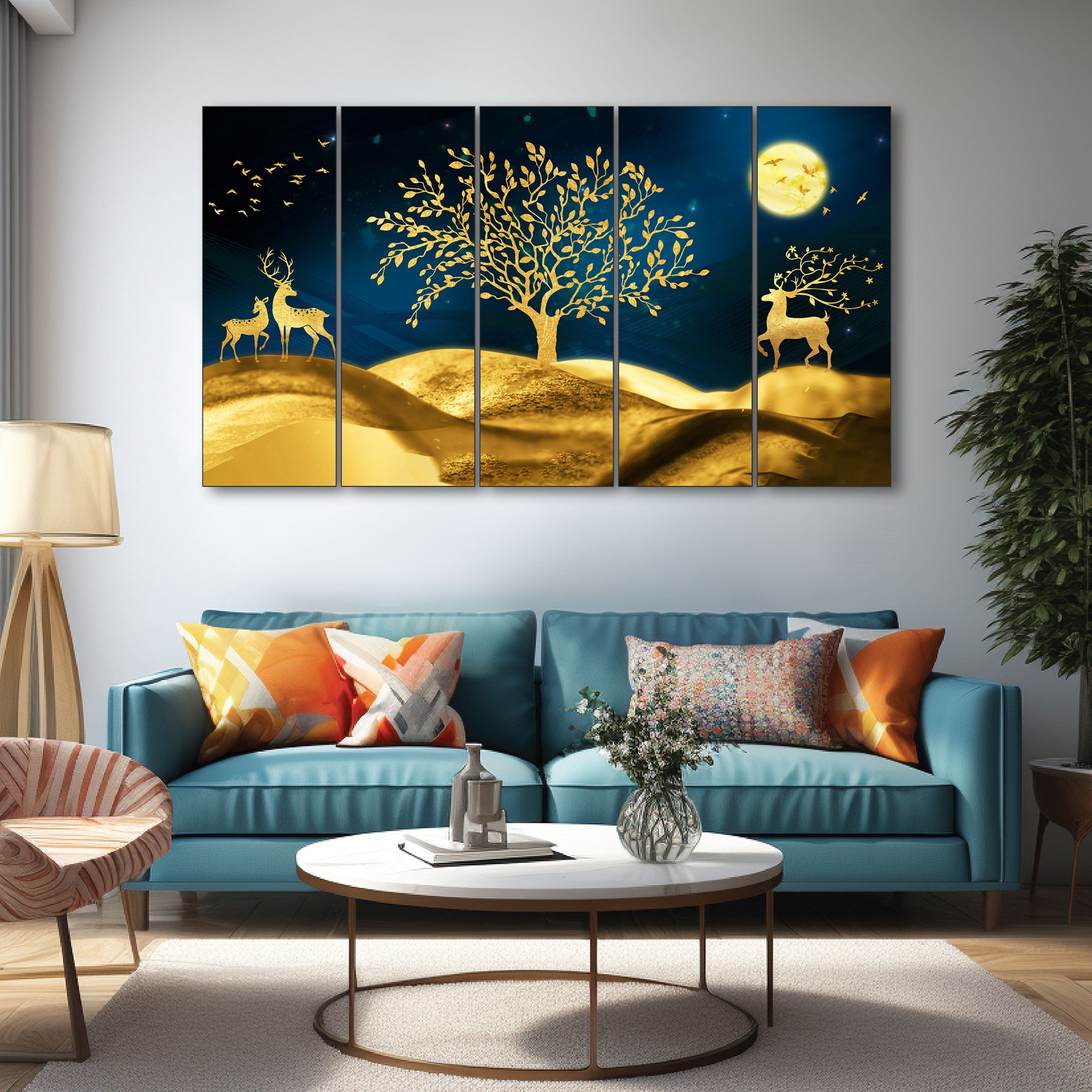 Golden Deer Painting with frame Big Size Wall Art for living room,Bedroom,Drawing room,Hotels