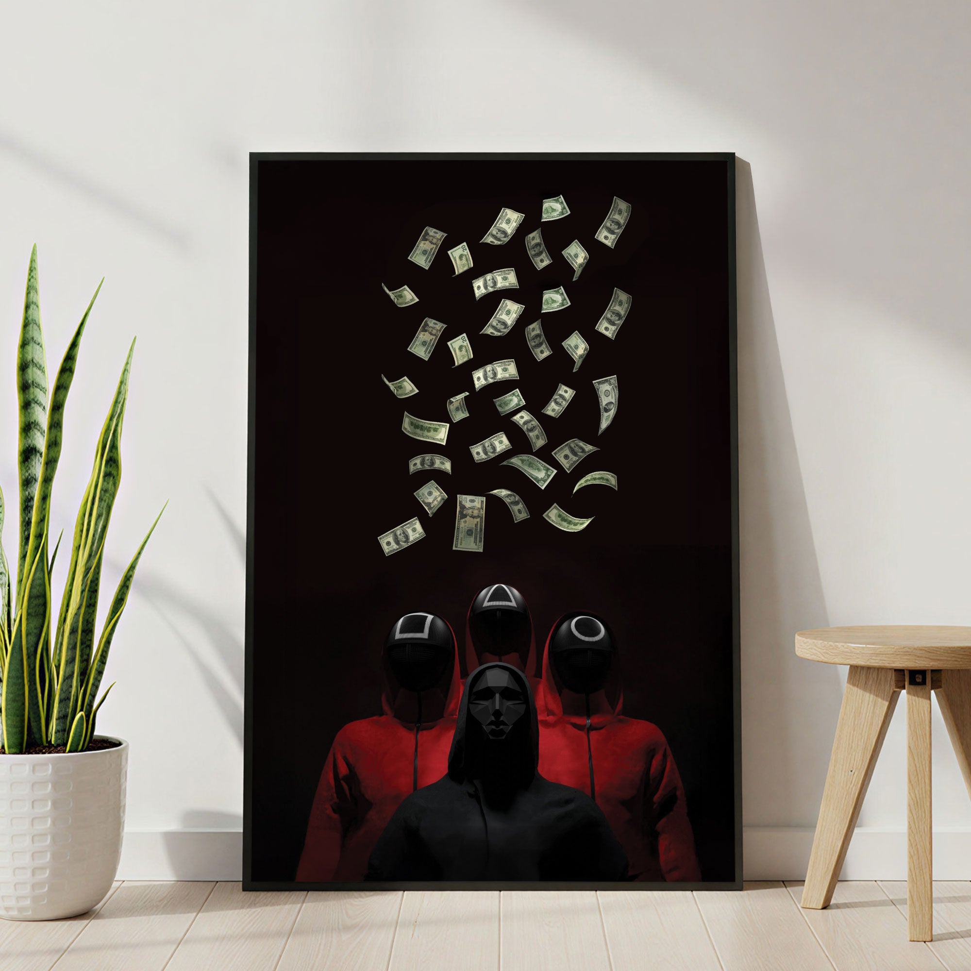 The Castle Decor Money Heist Style Wall Art – Abstract Masked Figures Street Art, Premium Sparkle Finish Wall Décor, 20×30 Inch for Home & Office