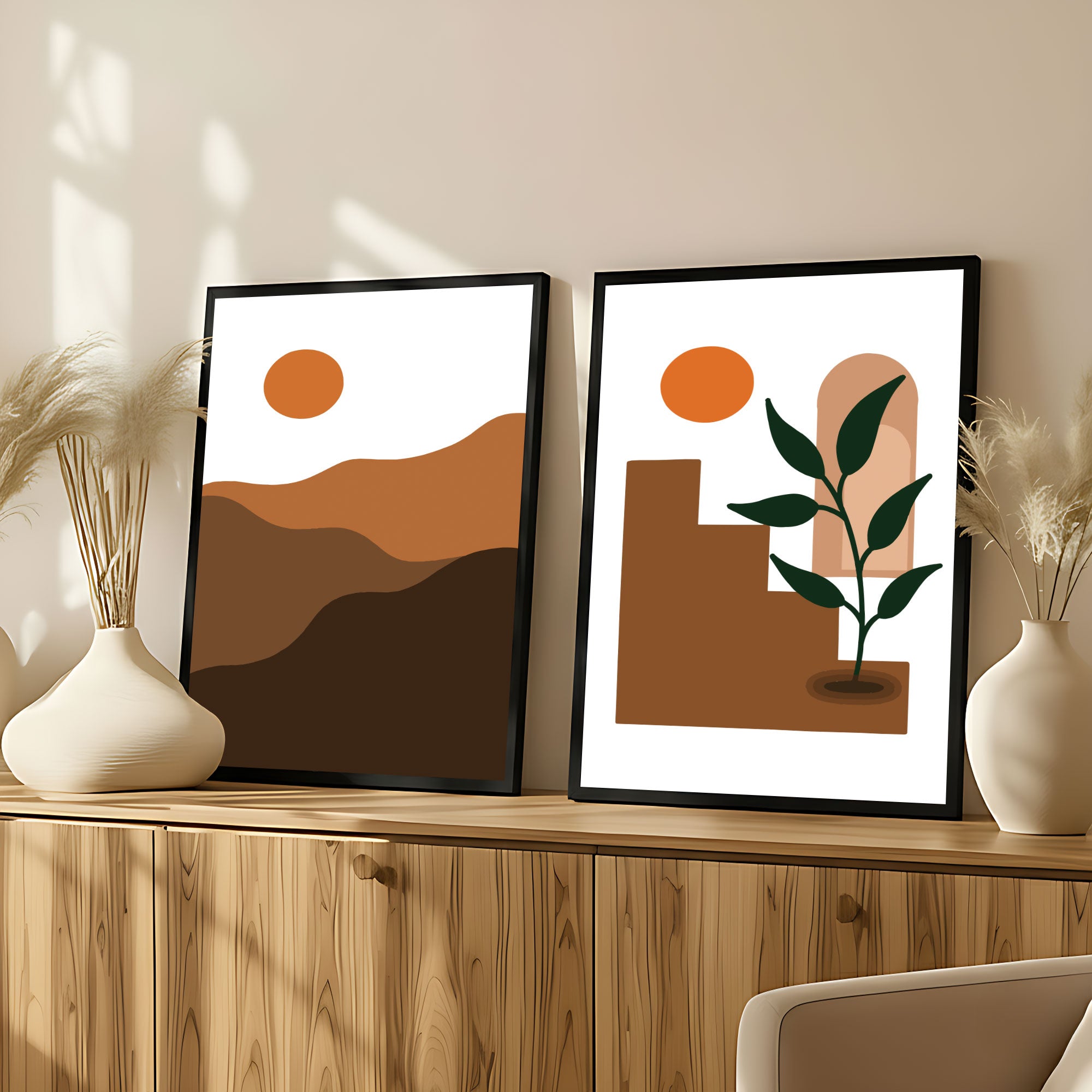 The Castle Decor Boho Wall Art for Living Room Big Size | Framed Abstract Botanical Paintings for Living Room & Bedroom | Modern Home Decoration & Perfect Gifting Option | Set of 2 (11×17 Inch Each)9
