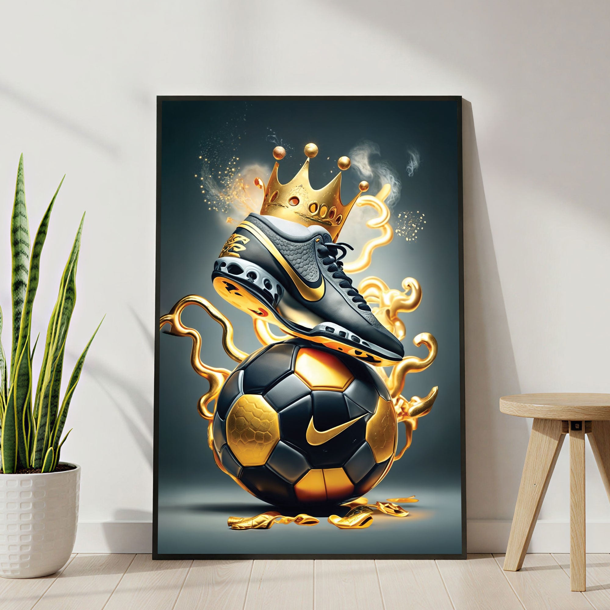 The Castle Decor Royal Sneaker & Football Wall Art, Luxury Sports Concept Abstract Artwork with Premium Sparkle Finish, 20×30 Inch Wall Décor for Bedroom & Game Room