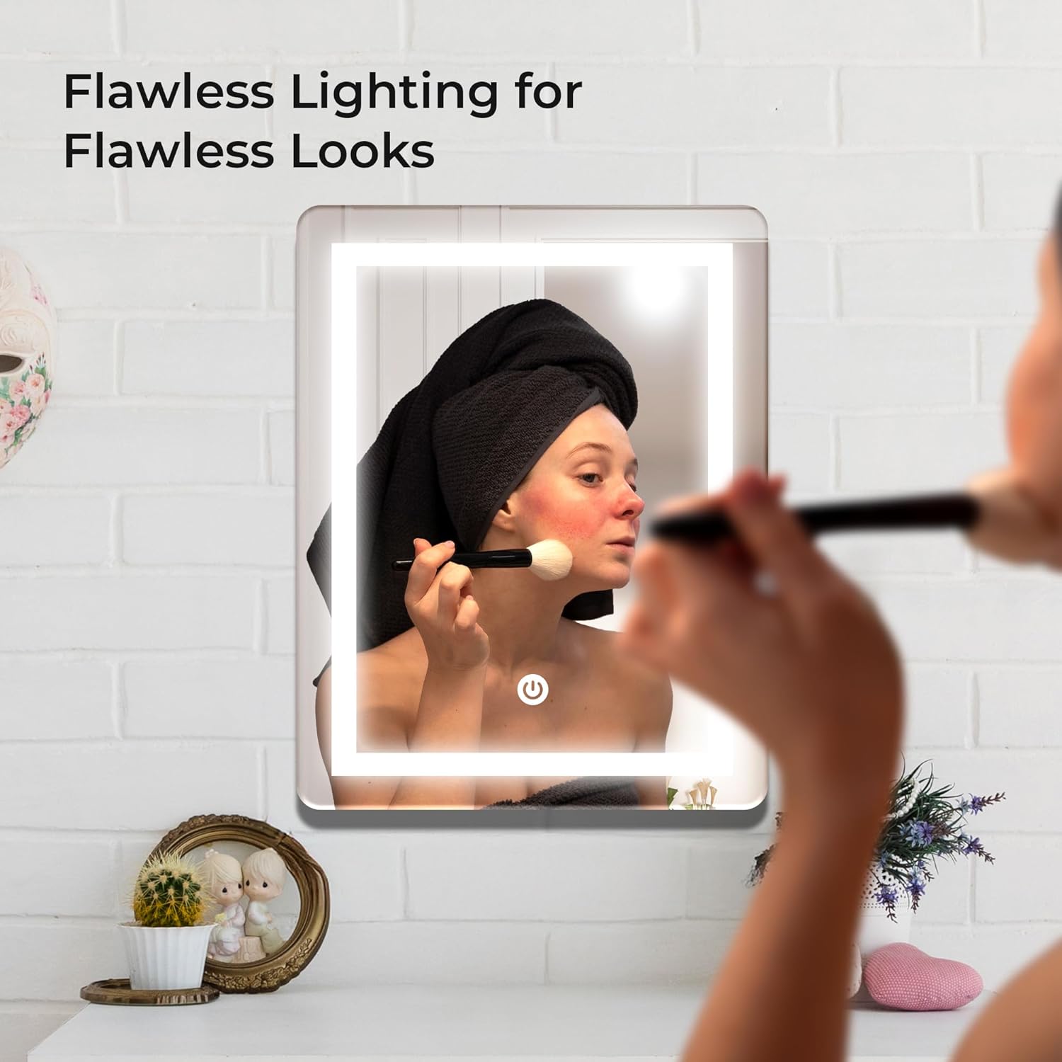 The Castle Decor Round LED Bathroom Mirror, 18 x 24 Inch, 3 Light Modes, Touch Control