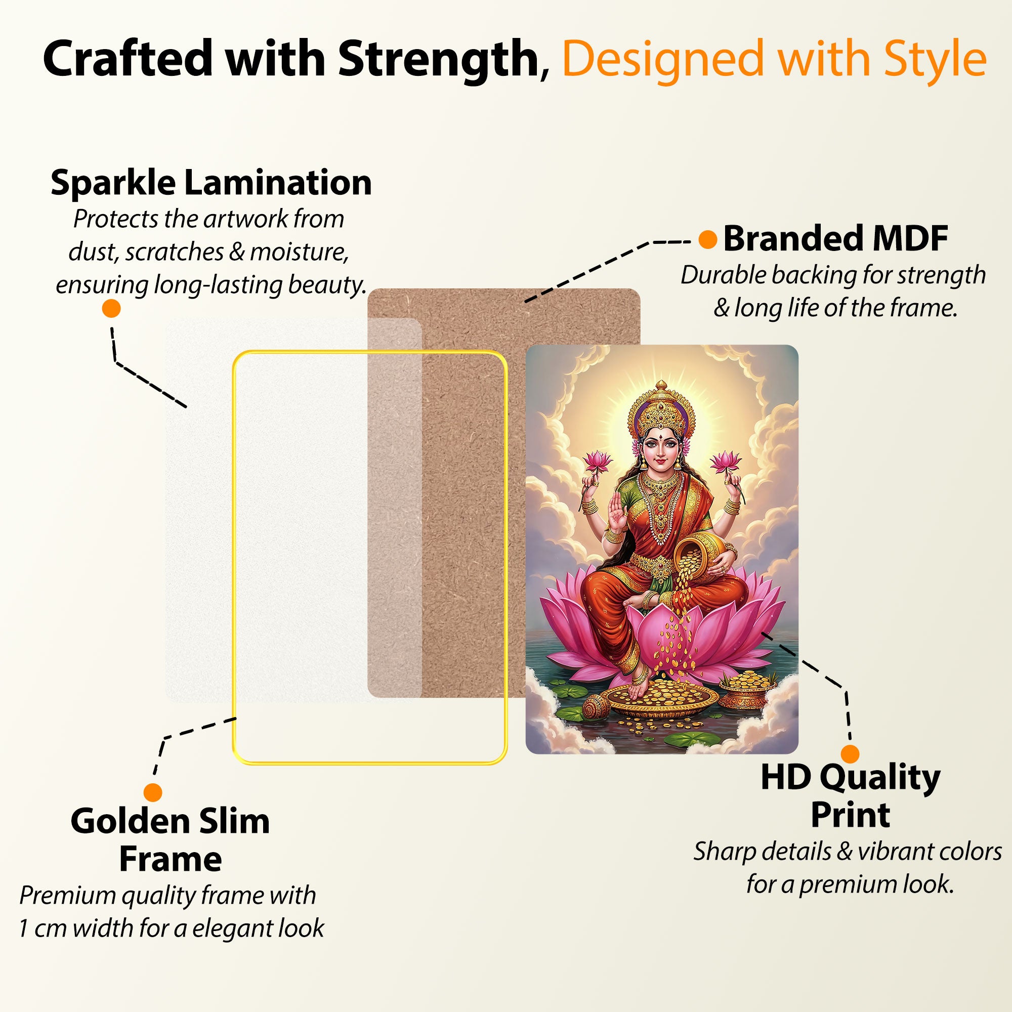 The Castle Decor Divine Lord Satyanarayan Sparkle  Digital Print | Premium Golden Slim Frame | Sacred Hindu God Wall Decor for Home, Office & Temple 20X30 Inches
