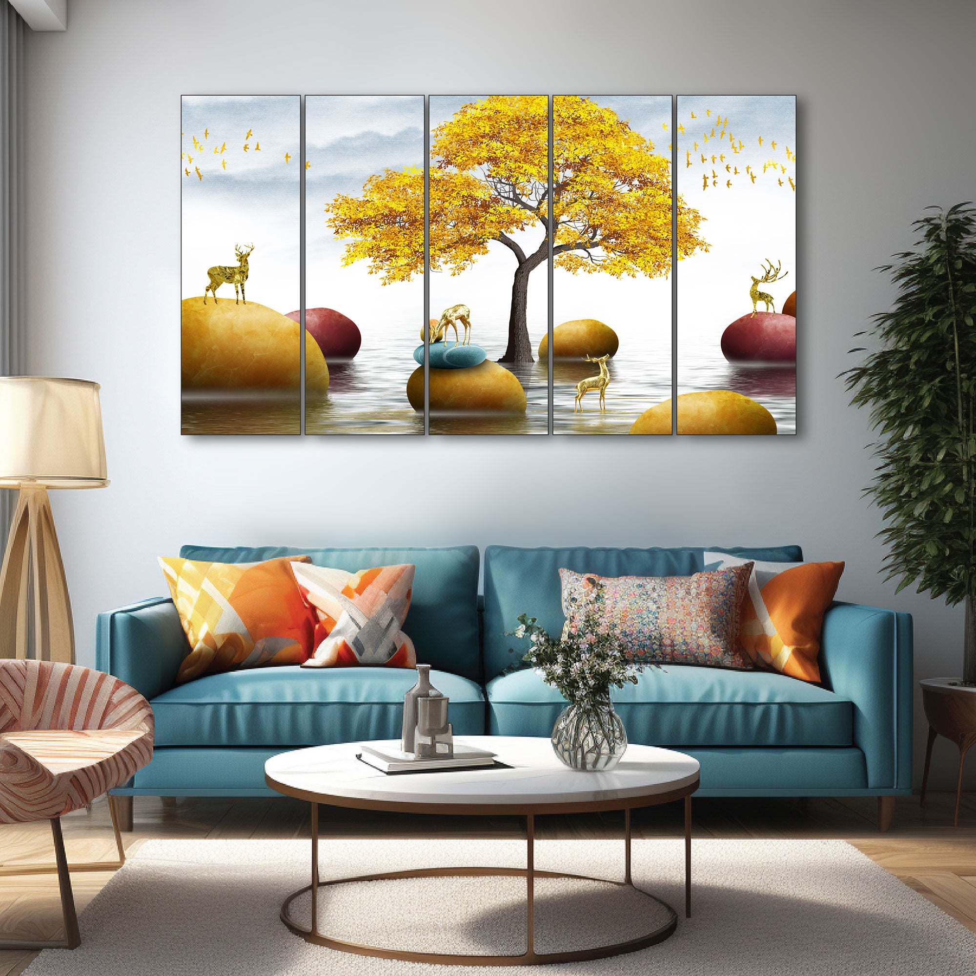 Golden Deer Painting with frame Big Size Wall Art for living room,Bedroom,Drawing room,Hotels
