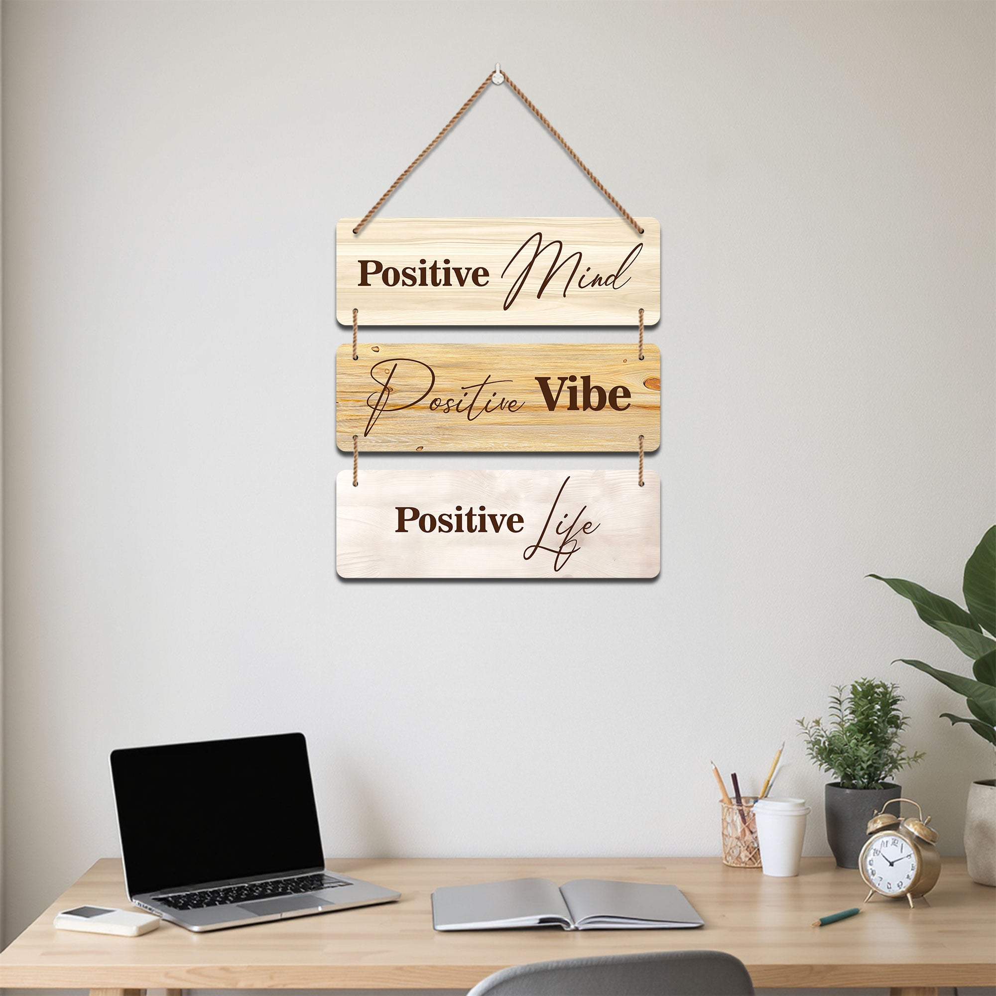 The Castle Decor Motivational Positive Quotes Wall Hanging Decor | “Positive Mind Positive Vibe Positive Life” Wooden Wall Plates for Home & Office