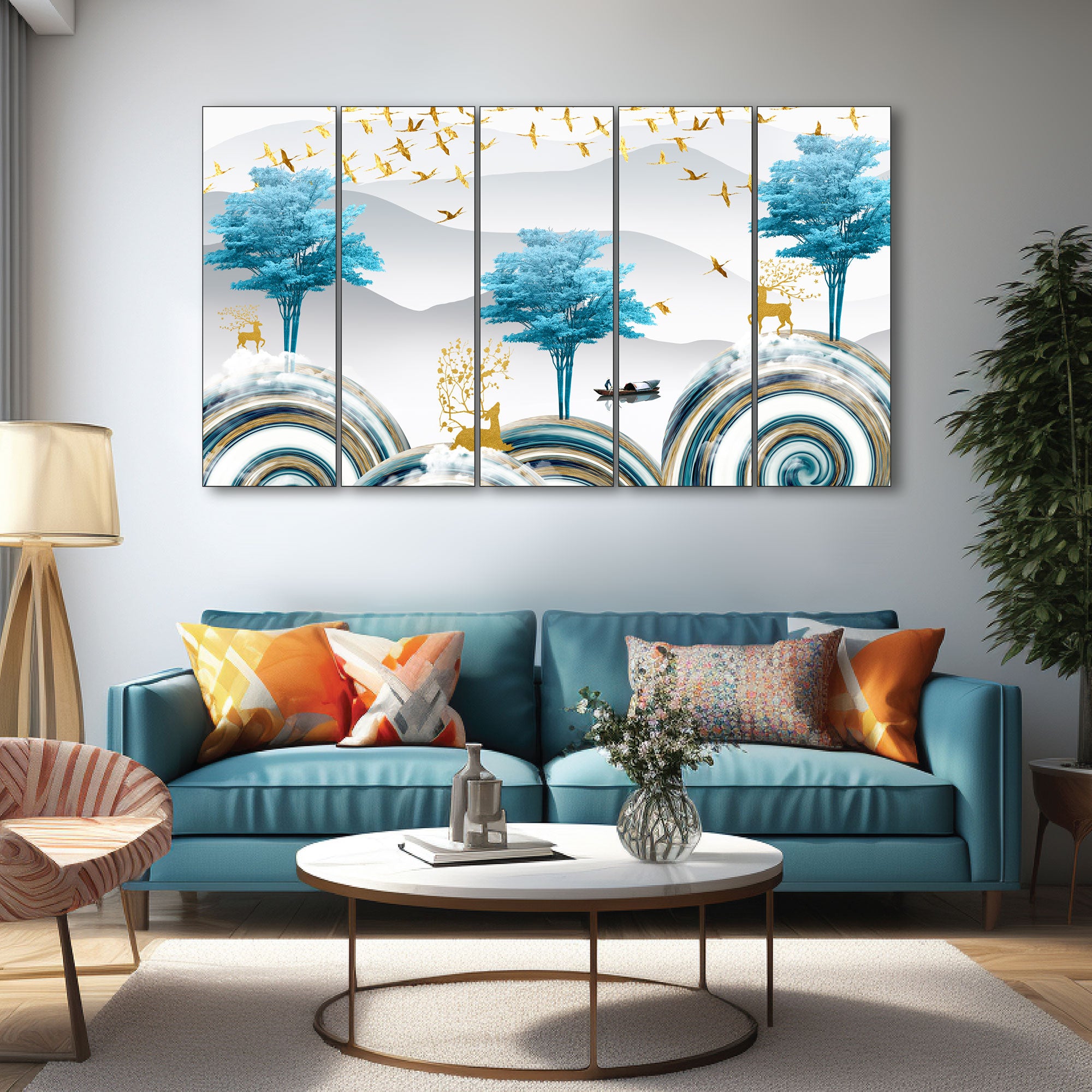 Golden Deer Painting with frame Big Size Wall Art for living room,Bedroom,Drawing room,Hotels