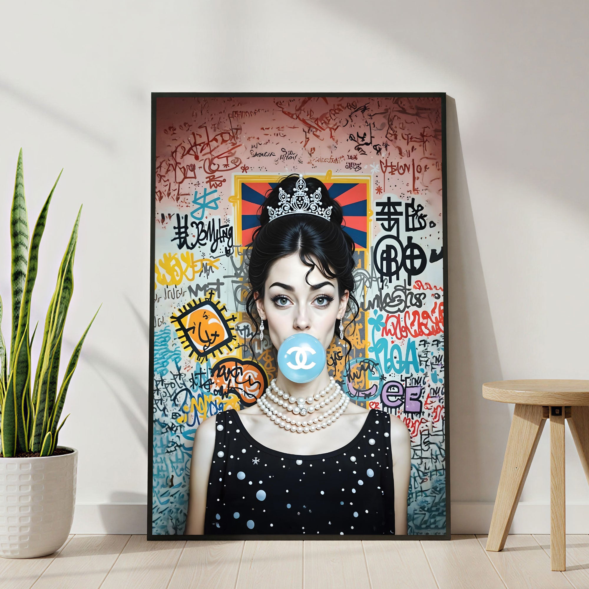 The Castle Decor Luxury Pop Art Queen Portrait Wall Art, Graffiti Fashion Bubblegum Style Artwork with Premium Sparkle Finish, 20×30 Inch Wall Décor for Bedroom