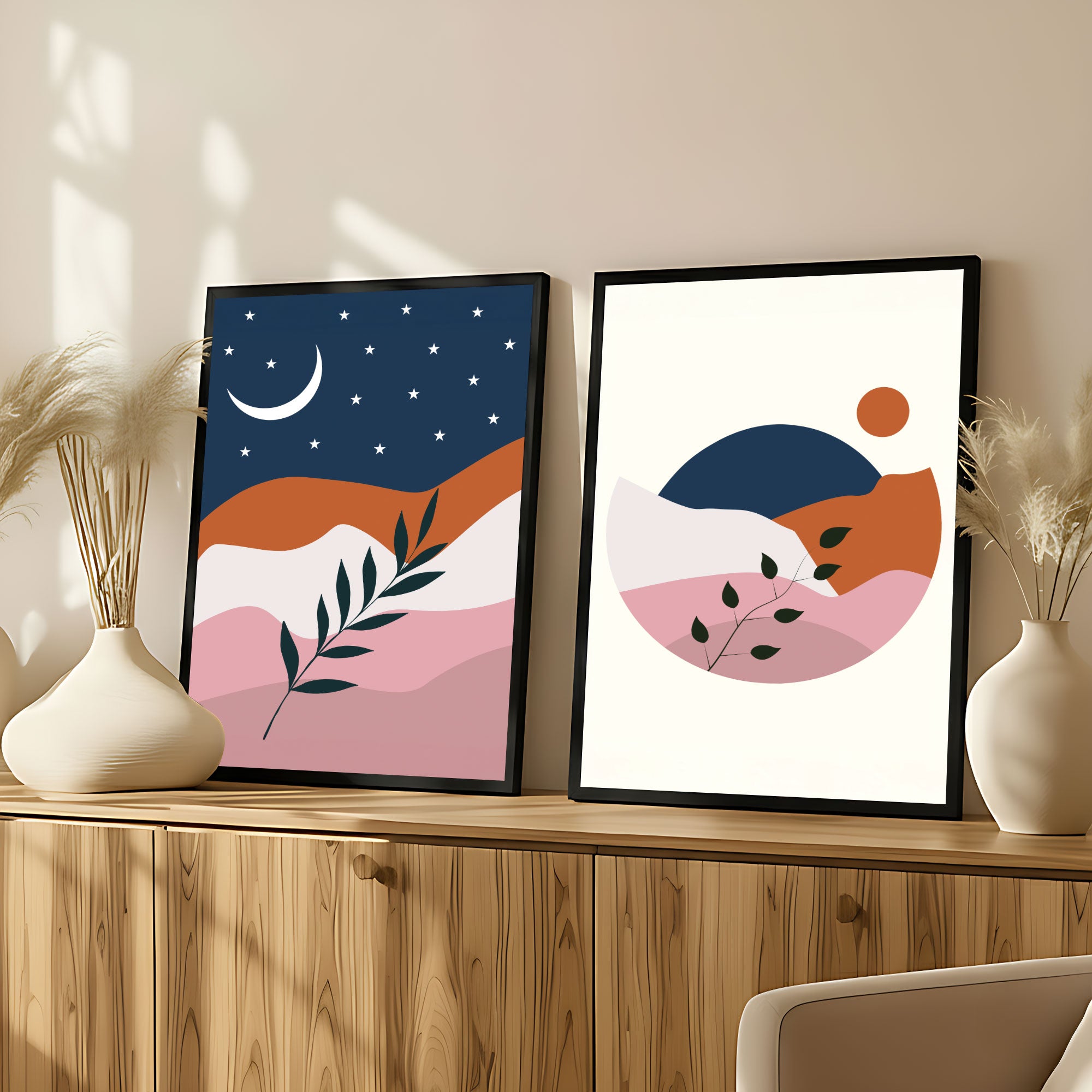 The Castle Decor Boho Wall Art for Living Room Big Size | Framed Abstract Botanical Paintings for Living Room & Bedroom | Modern Home Decoration & Perfect Gifting Option | Set of 2(11×17 Inch Each)6