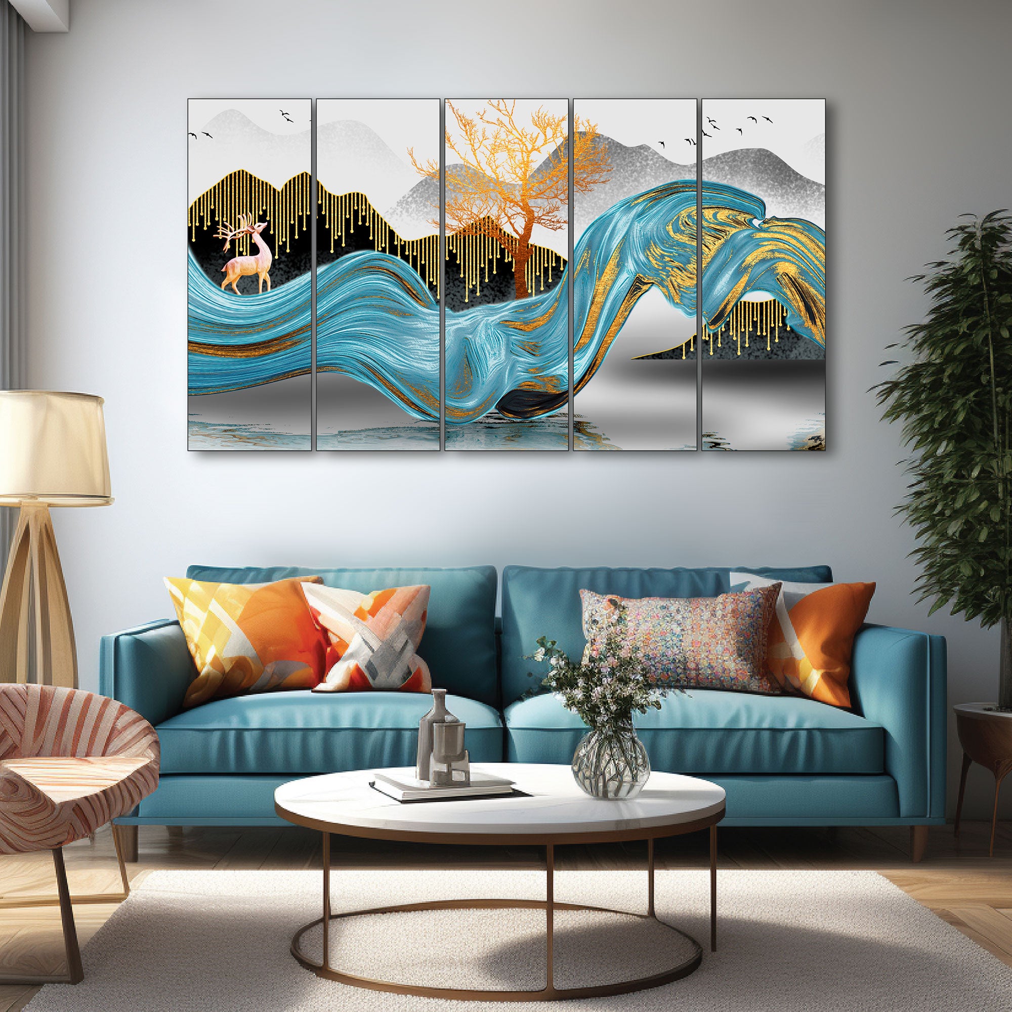 Golden Deer Painting with frame Big Size Wall Art for living room,Bedroom,Drawing room,Hotels