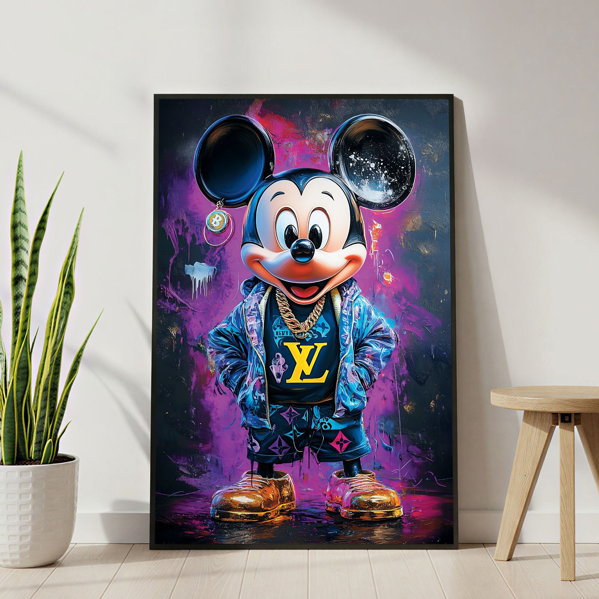 The Castle Decor Designer Cartoon Wealth Wall Art – Luxury Fashion Pop Art Character with Crypto Inspired Details, Premium Sparkle Finish, 20×30 Inch Office Wall Décor