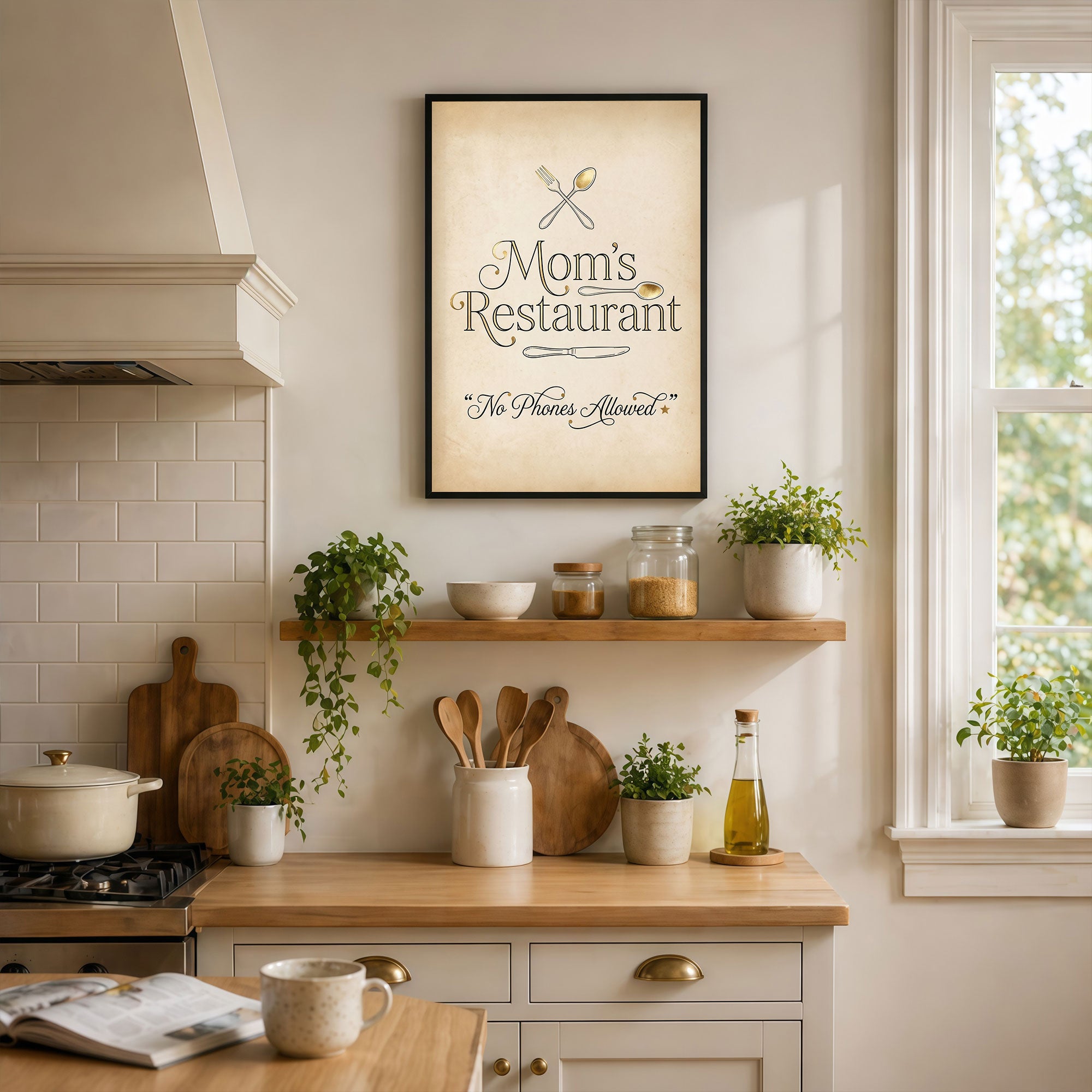 The Castle Decor Mom’s Restaurant Wall Art Frame | Kitchen Quote Wall Decor | Sparkle Finish MDF Painting with Premium Fiber Frame for Home Dining Area