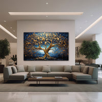 The Castle Decor golden tree canvas/Sparkle painting Big Size Wall Art for living room,Bedroom,Drawing room,Hotels-Wooden Framed-Digital Painting
