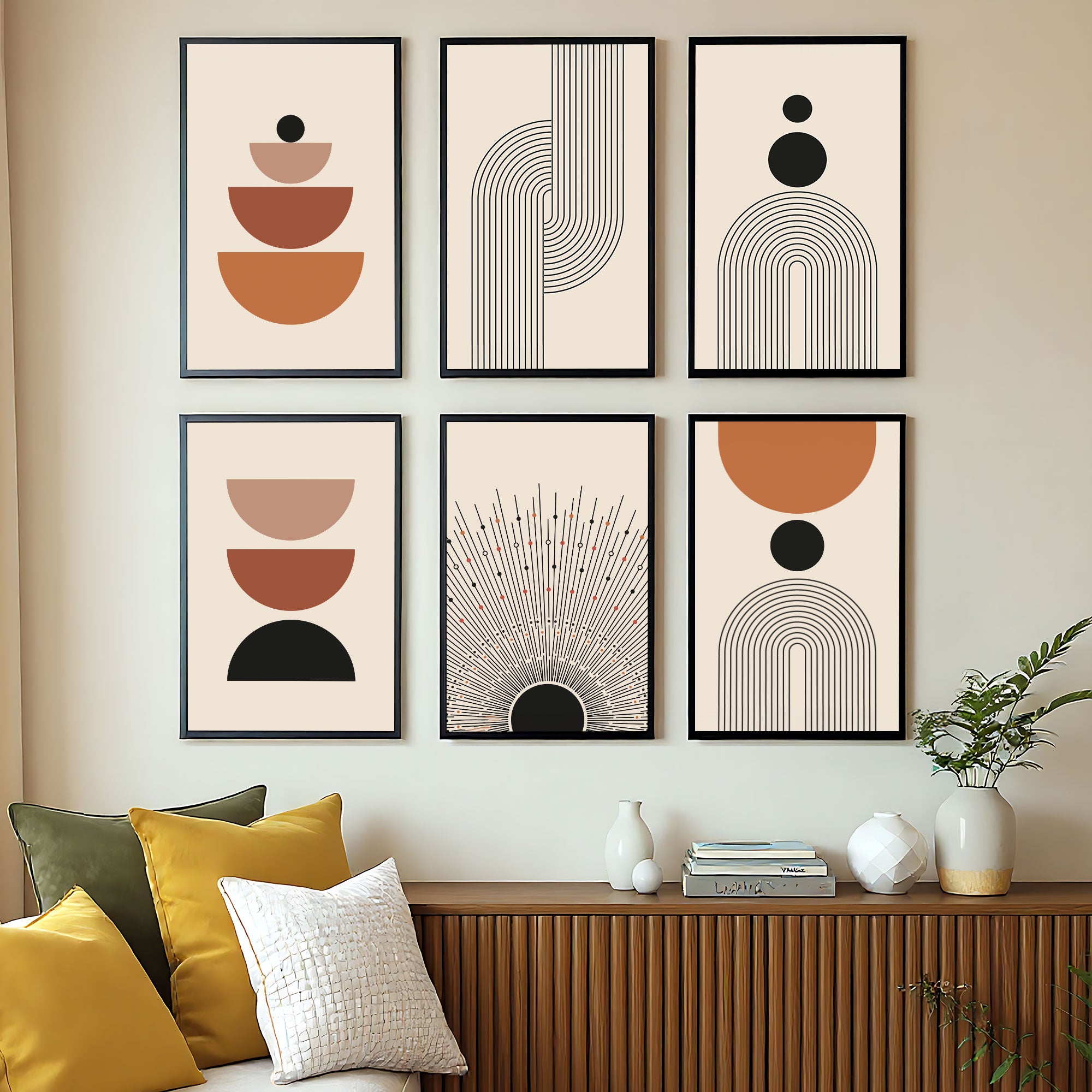 The Castle Decor Boho Wall Art for Living Room Big Size | Framed Abstract Botanical Paintings for Living Room & Bedroom | Modern Home Decoration & Perfect Gifting Option | Set of 6 (11×17 Inch Each)4