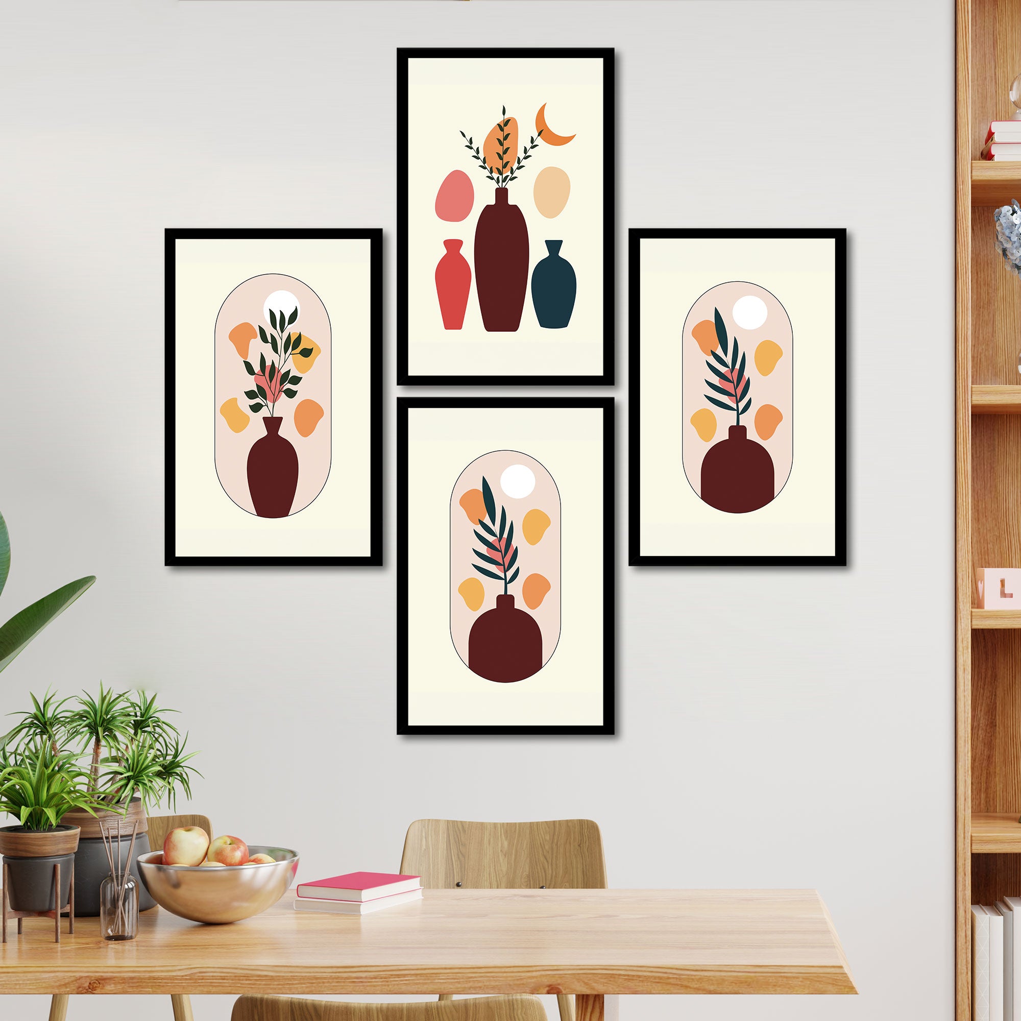 The Castle Decor Boho Wall Art for Living Room Big Size | Framed Abstract Botanical Paintings for Living Room & Bedroom | Modern Home Decoration & Perfect Gifting Option | Set of 4 (11×17 Inch Each)6