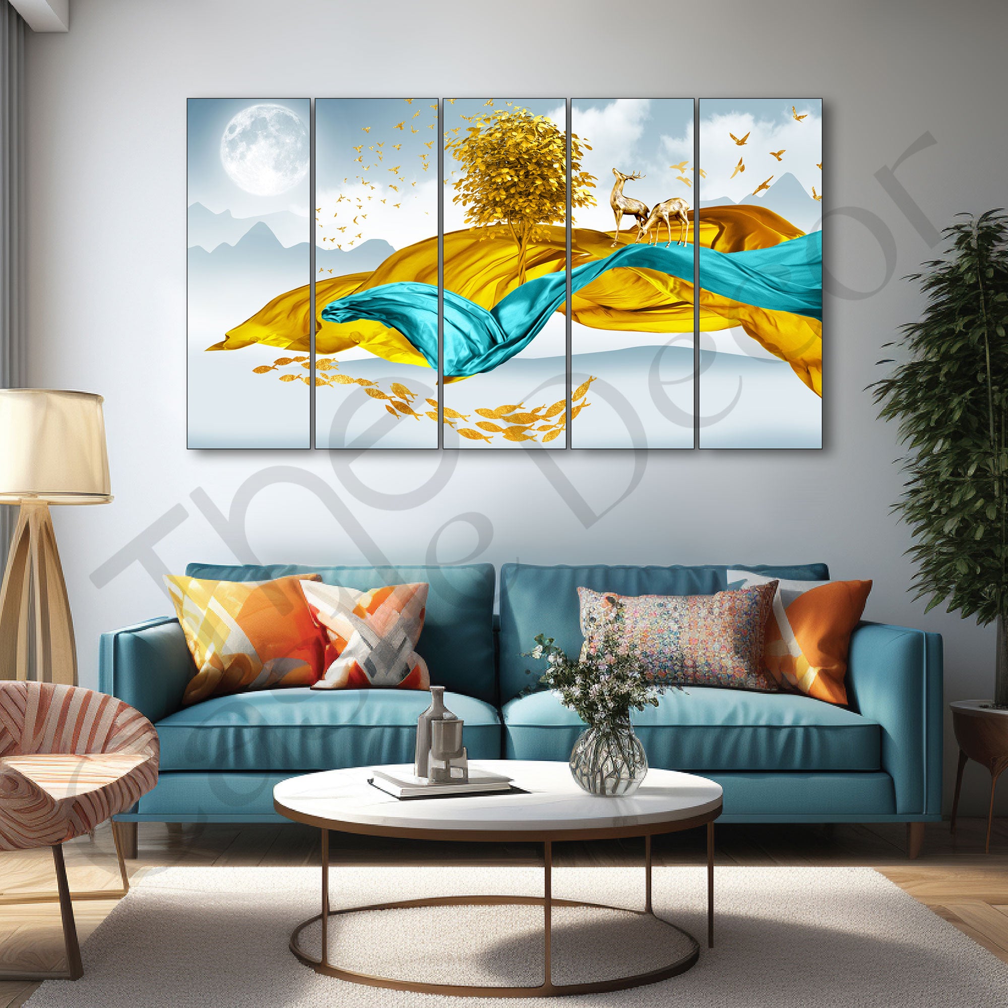 Golden Deer Painting with frame Big Size Wall Art for living room,Bedroom,Drawing room,Hotels