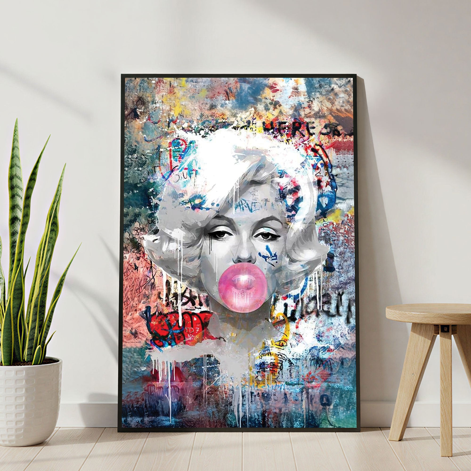 The Castle Decor Abstract Pop Art Woman Wall Art Poster, Bubblegum Expressionist Artwork with Premium Sparkle Finish, 20×30 Inch Wall Décor for Modern Interiors