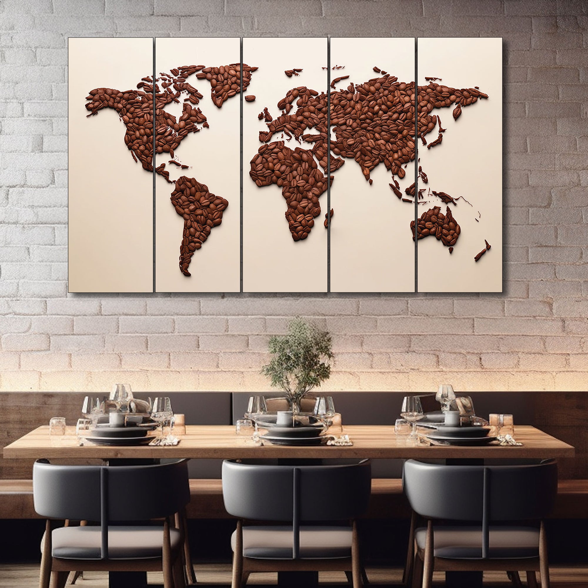 The Castle Decor Coffee Bean World Map MDF Wall Art | 5 Piece Modern Wall Decor | Wooden Panel World Map Artwork for Living Room, Office, Café & Kitchen | Brown Beige Contemporary Home Decoration