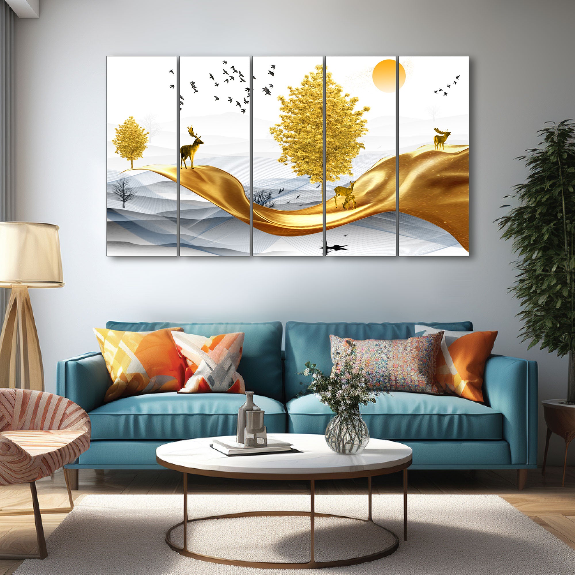 Golden Deer Painting with frame Big Size Wall Art for living room,Bedroom,Drawing room,Hotels