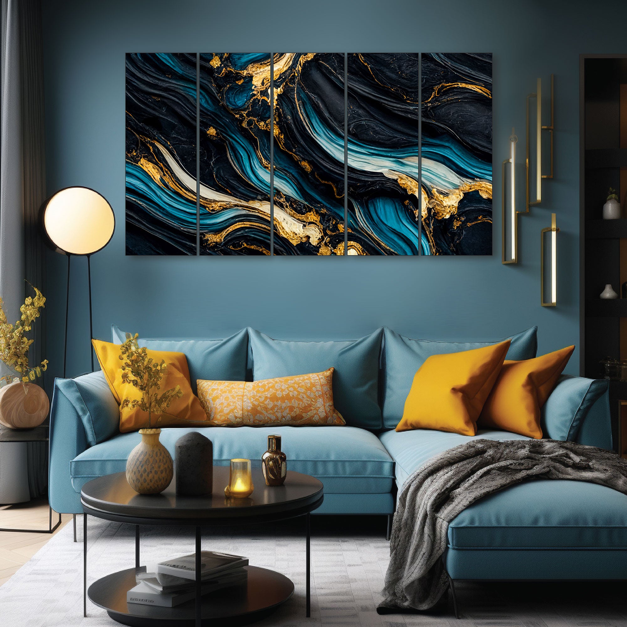 Marble Abstract Painting with frame Big Size Wall Art for living room,Bedroom,Drawing room,Hotels 27x48"