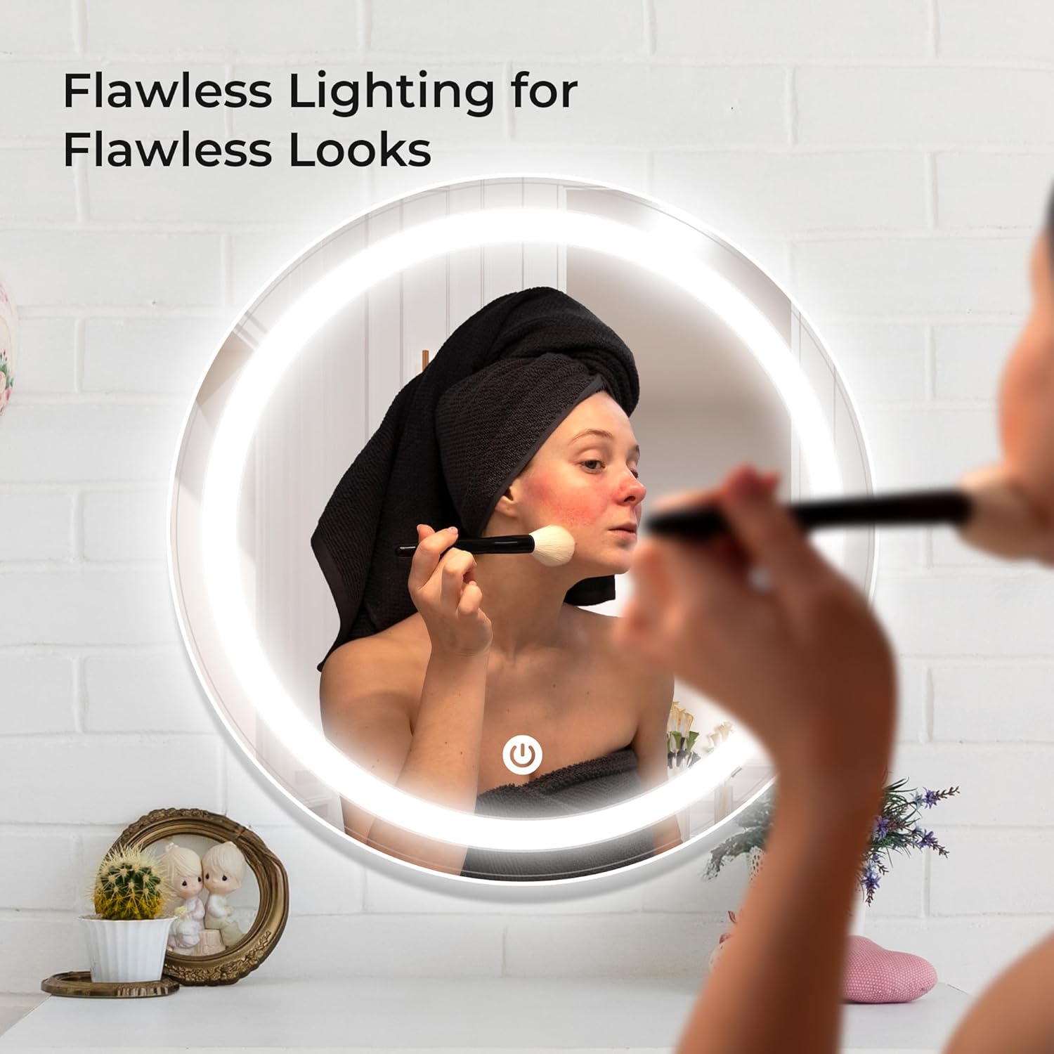 The Castle Decor Round LED Bathroom Mirror, 24 x 24 Inch, 3 Light Modes, Touch Control