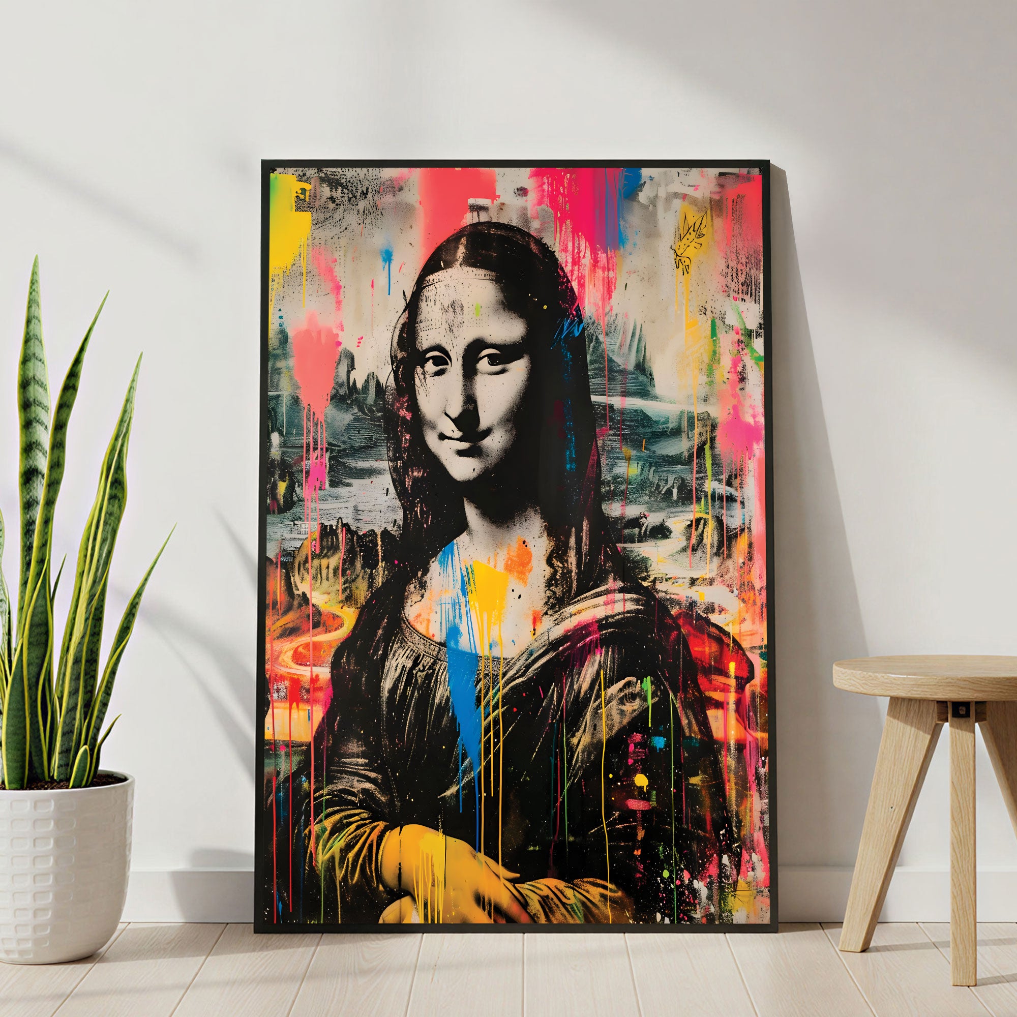The Castle Decor Mona Lisa Modern Graffiti Wall Art – Classic Art Reimagined with Bold Paint Splash Design, Premium Sparkle Finish, 20×30 Inch Contemporary Wall Décor