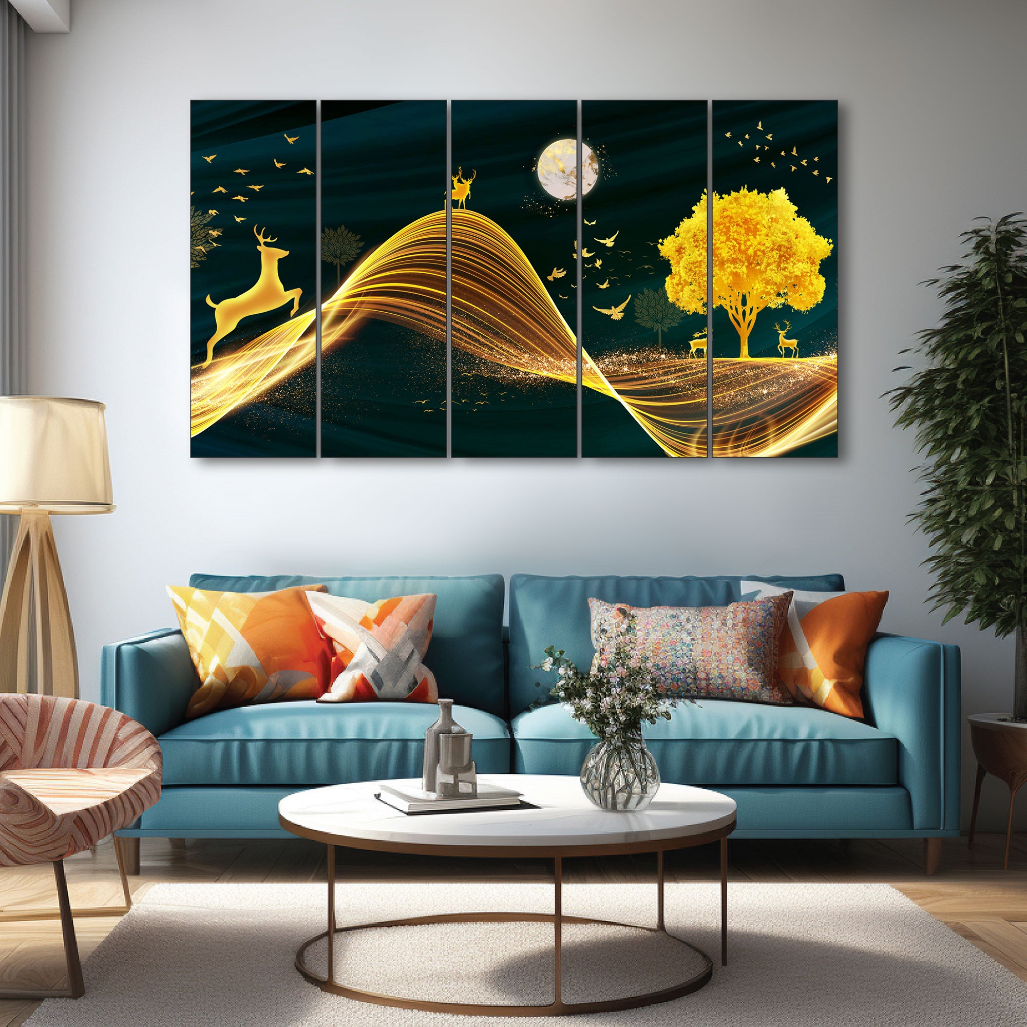 Golden Deer Painting with frame Big Size Wall Art for living room,Bedroom,Drawing room,Hotels
