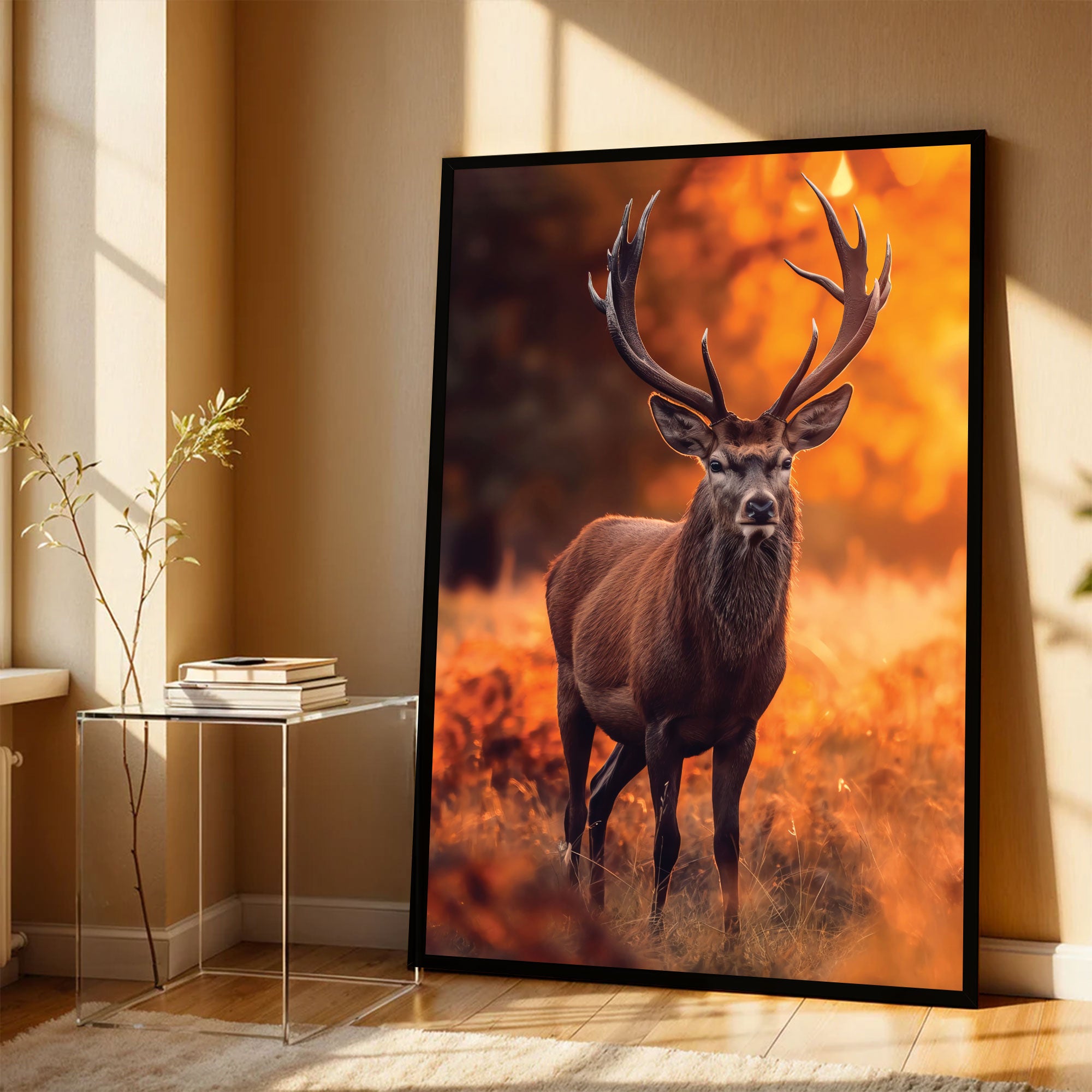 The Castle Decor Abstract Deer Wall Painting | Lucky Charm Abstract Deer Art for Living Room & Bedroom | Big Size Multicolor Canvas Wall Decoration with Frame (20x30 Inch)-1
