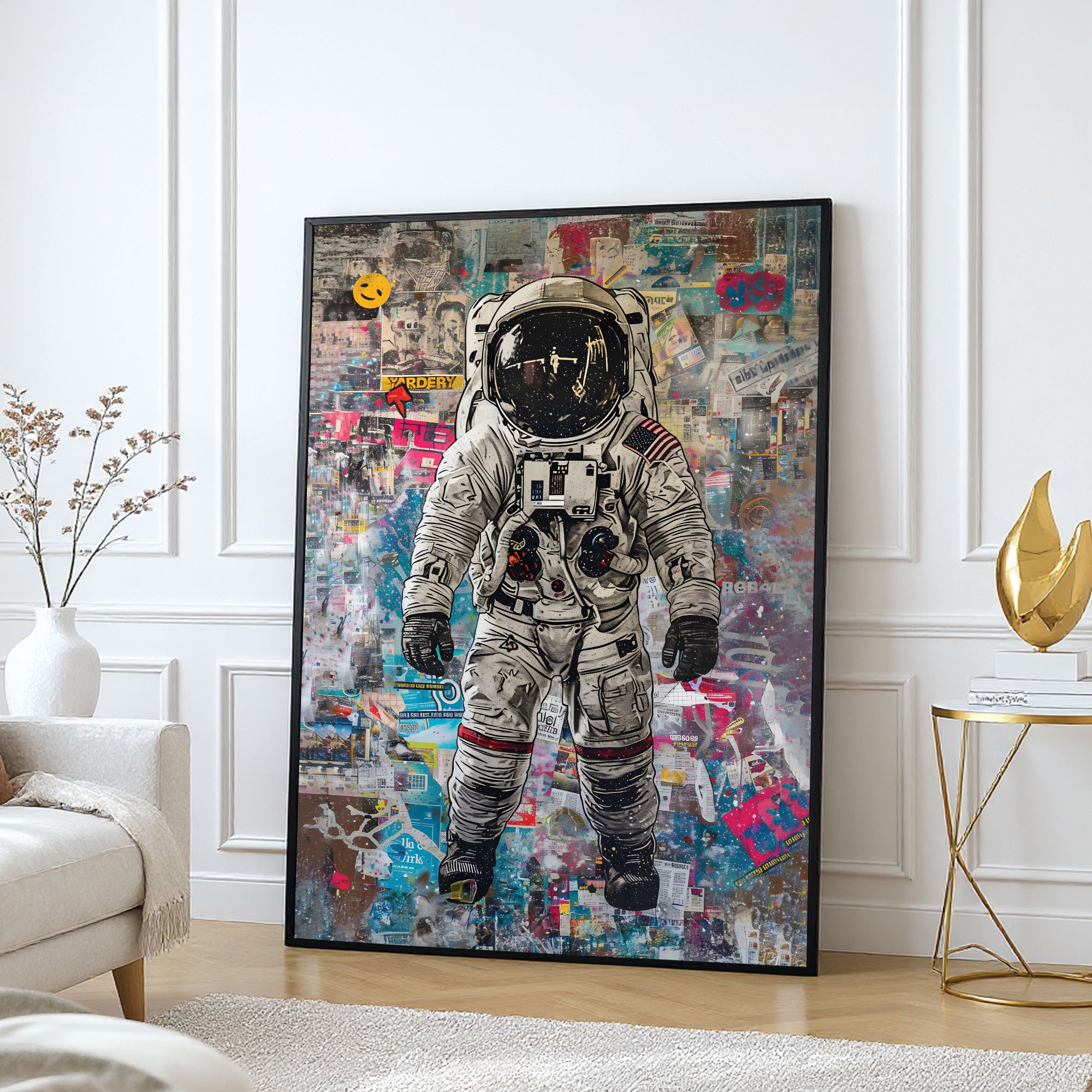 The Castle Decor Astronaut Street Art Wall Poster, Cosmic Space Pop Art Artwork with Premium Sparkle Finish, 20×30 Inch Wall Décor for Bedroom, Studio & Gaming Room