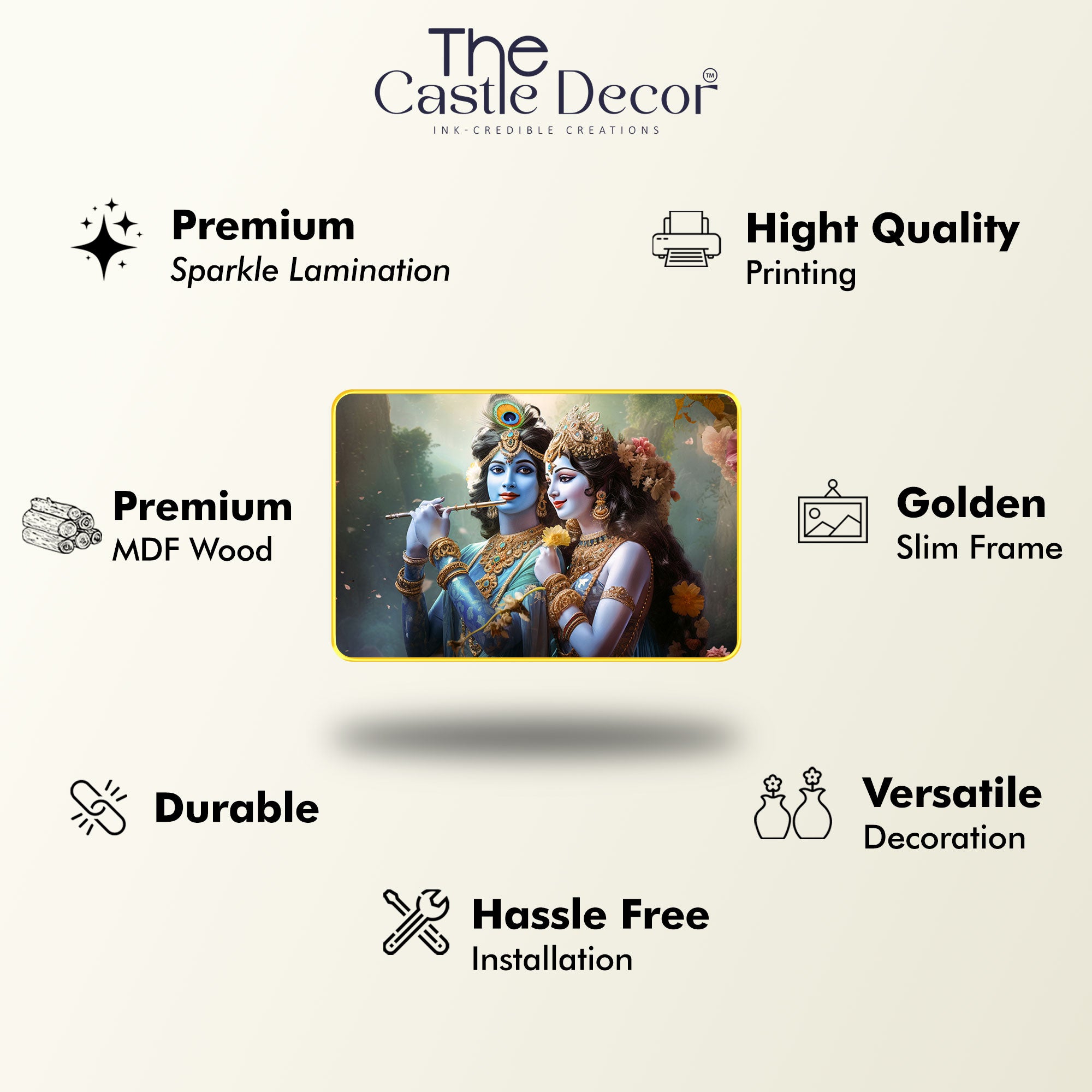 The Castle Decor Radha Krishna Wall Art Painting | Spiritual Love Artwork for Living Room, Bedroom, Office & Hotel Decoration