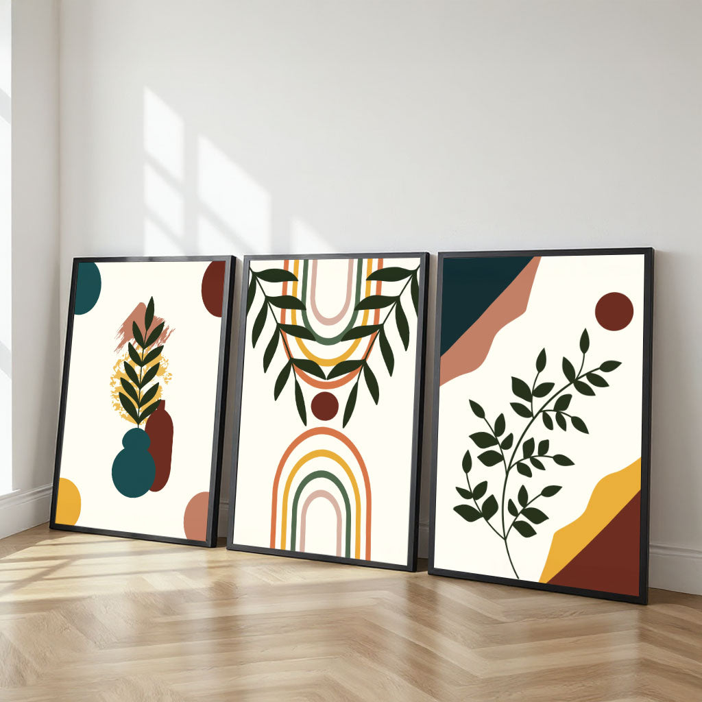 The Castle Decor Boho Wall Art for Living Room Big Size | Framed Abstract Botanical Paintings for Living Room & Bedroom | Modern Home Decoration & Perfect Gifting Option | Set of 3 (11×17 Inch Each) 12