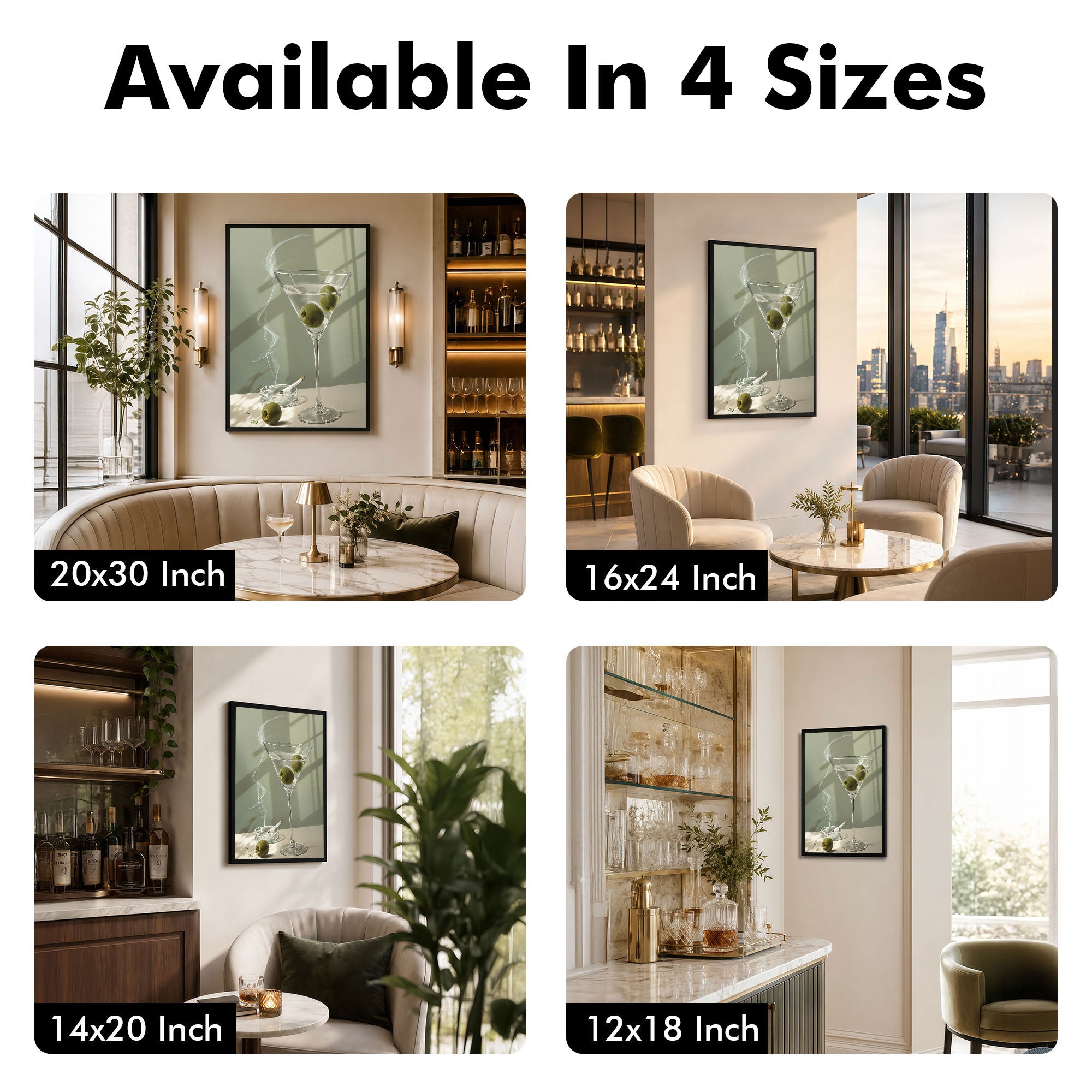 The Castle Decor Elegant Martini Glass with Olive Wall Painting | Modern Cocktail Bar Decor for Lounge, Cafe, Dining Room & Home Bar