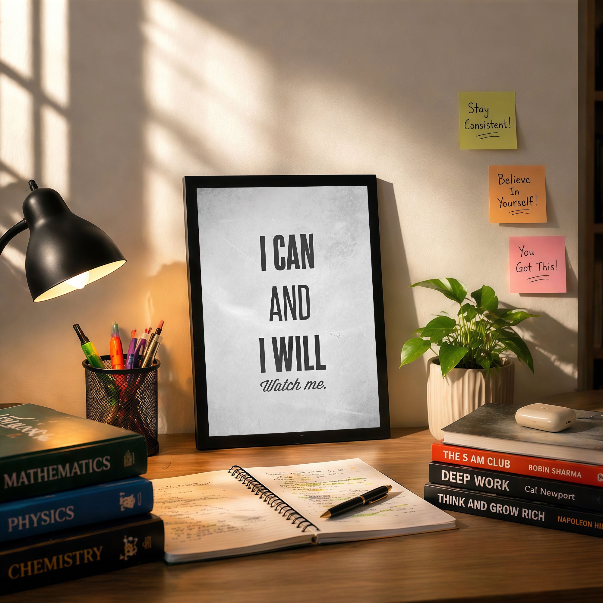 The Castle Decor I Can and I Will Watch Me Motivational Wall Art Frame | Success Quote Poster for Office, Study Room, Gym | Minimal Typography HD Print