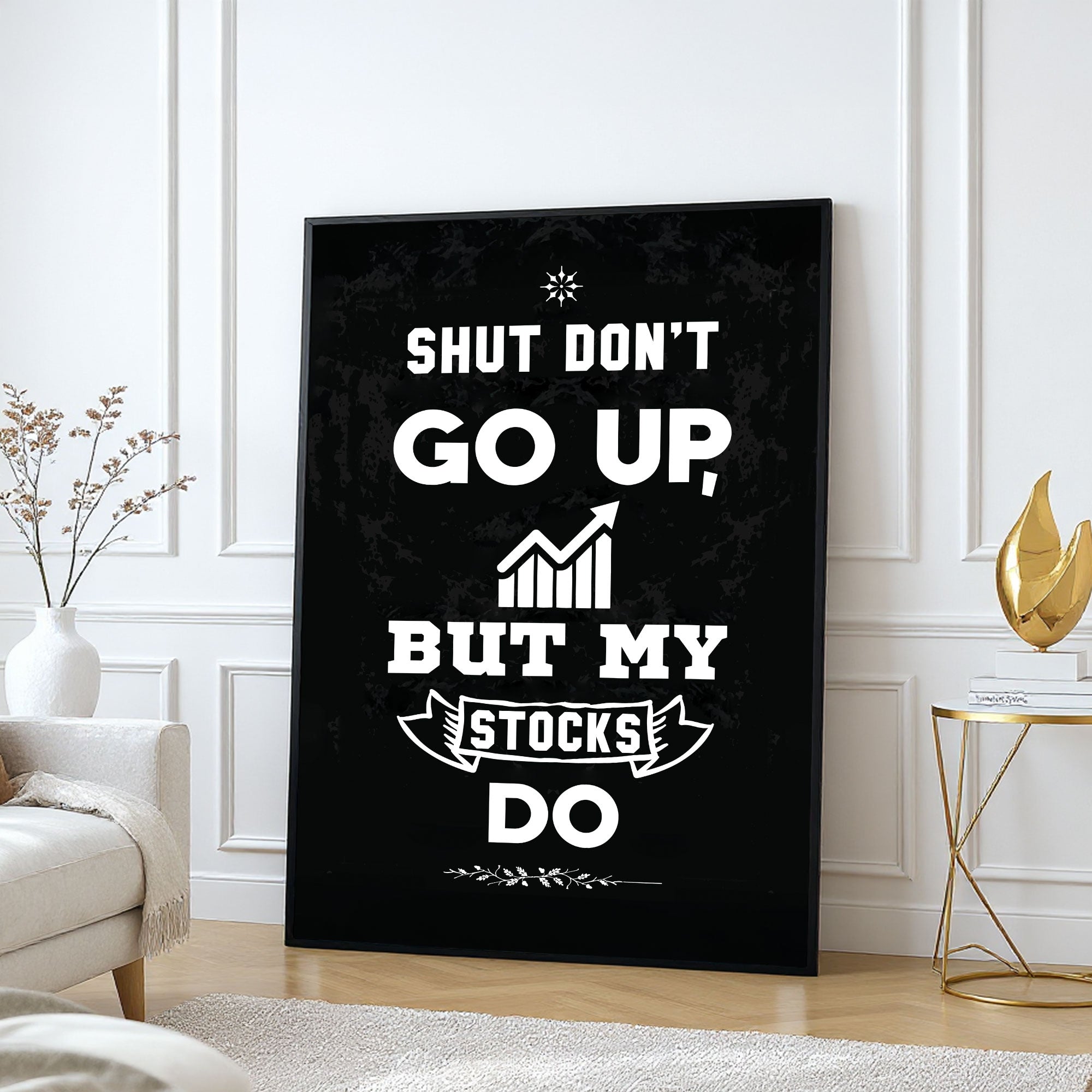 The Castle Decor Funny Stock Market Wall Art – Trading Motivation Quote Artwork, Modern Sparkle Finish Office Wall Décor, 20×30 Inch
