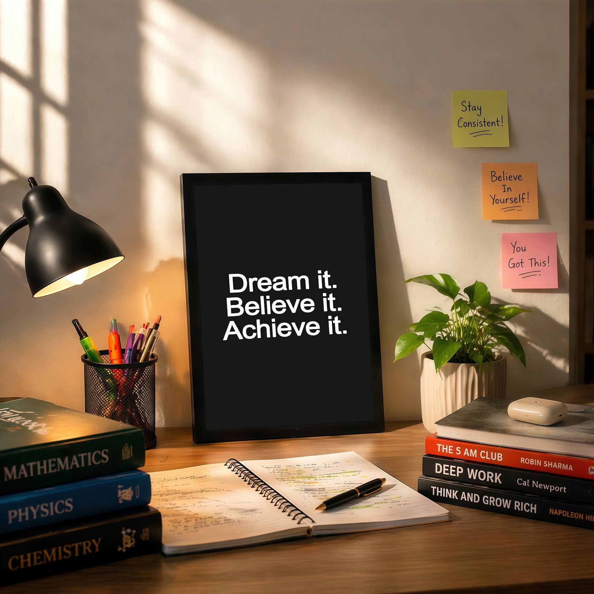 The Castle Decor Dream It Believe It Achieve It Wall Art Frame | Minimal Motivational Quote Poster for Office, Bedroom & Workspace Decor