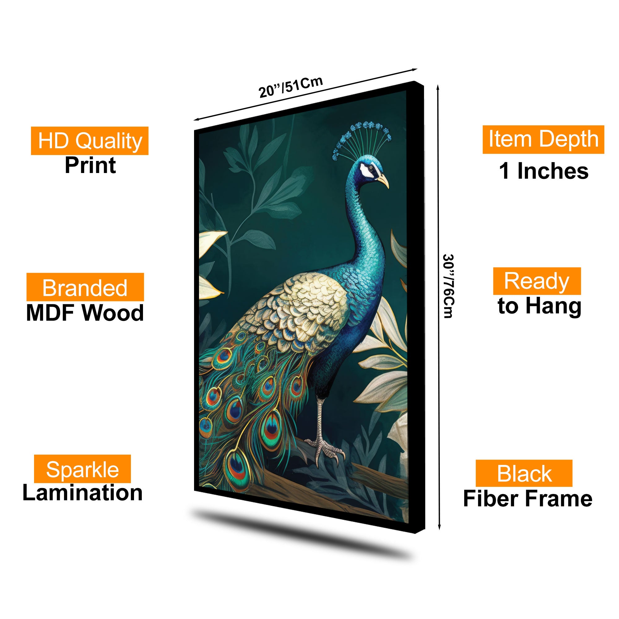 The Castle Decor Vastu Peacock Wall Art | 20x30 Inch Framed Painting for Living Room & Bedroom | Elegant Peacock Design | Big Size Wall Decoration & Gifting