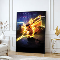 The Castle Decor Detective Pikachu Neon Wall Art, Anime Electric Pop Artwork with Premium Sparkle Finish, 20×30 Inch Wall Décor for Gaming Room & Kids Bedroom